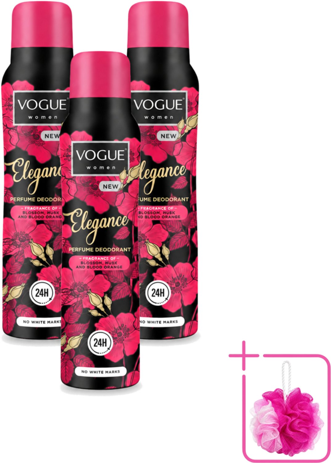 3 x Vogue Women - Elegance - Parfum Deodorant - 150 ml - Bulkverpakking - Parfum deodorant - 24 uur bescherming