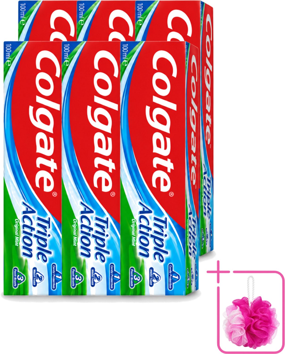 6 x Colgate - Triple Action - Original Mint - Tandpasta - 100ml - Bulkverpakking - Tandpasta - Douchemop - Gaatjesbescherming