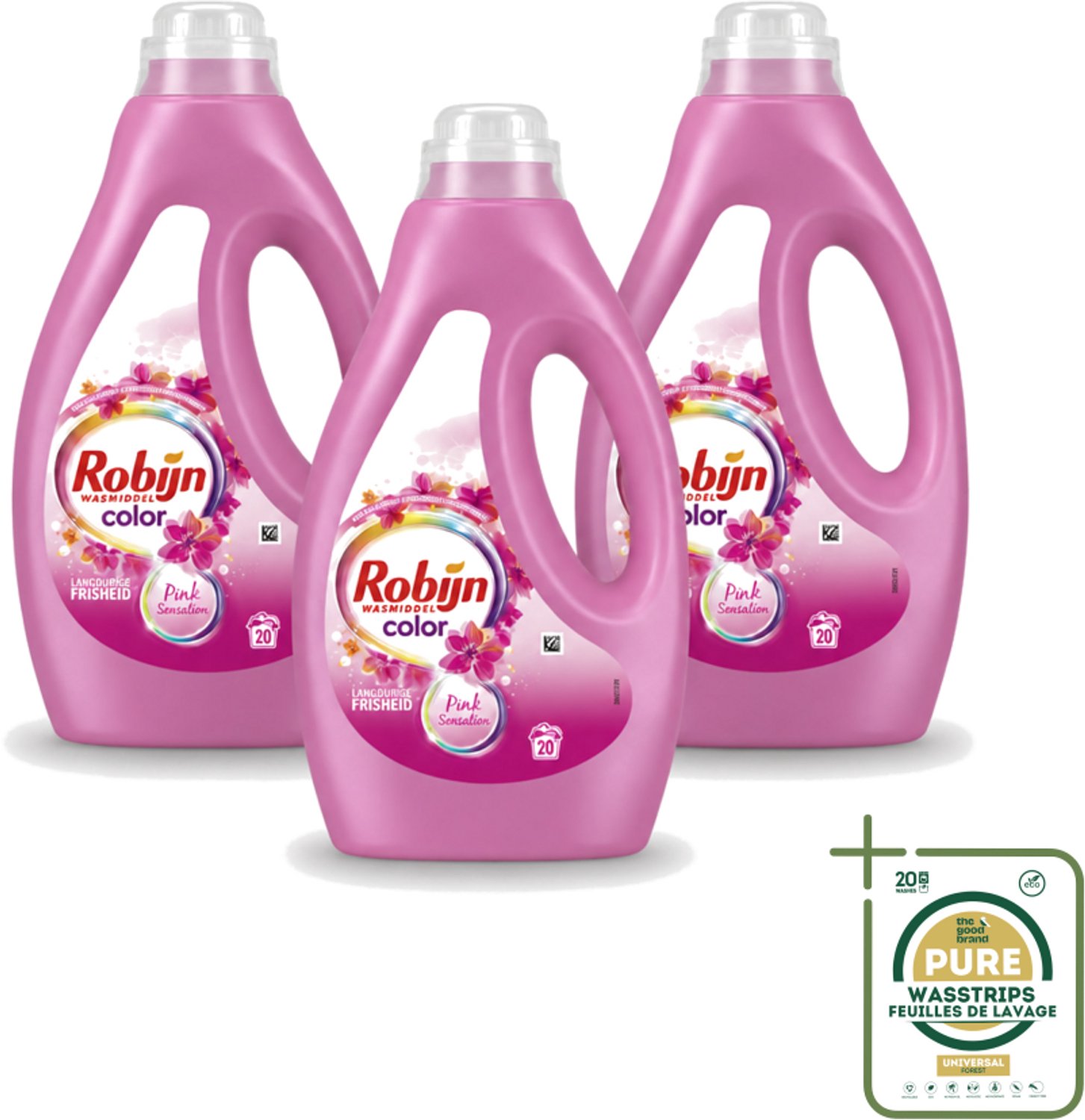 3 x Robijn – Vloeibaar Wasmiddel – Color Pink Sensation – 20 wasbeurten - Wasstrips - Kleurverzorging - Frisheid - Geur - Wasmiddel - Bonte Was
