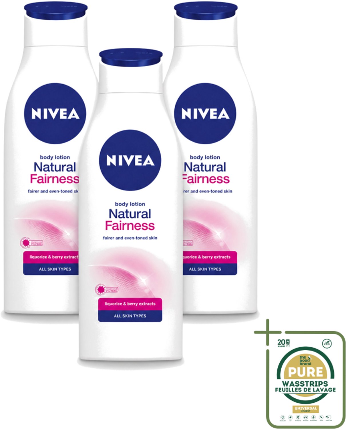 3 x Nivea – Bodylotion – Natural Fairness Clarifiant – 400 ml - Wasstrips - Nivea Bodylotion - Huidverlichting - Huidtint Gelijkmatig Maken - Natuurlijke Huidglans - Huidhydratatie