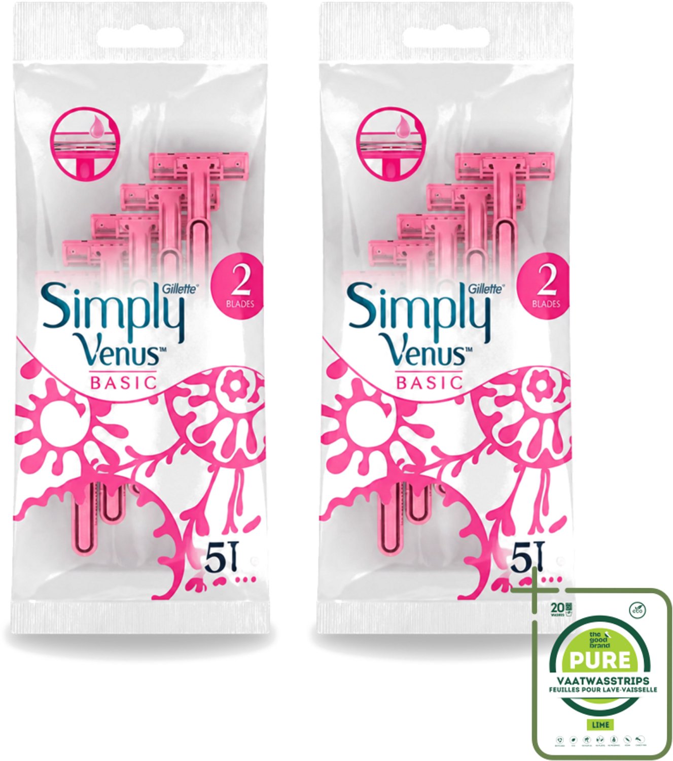 2 x Gillette Simply Venus – Wegwerpscheermesjes – Basic – 5 mesjes - Grootverpakking - Scheermesje Vrouw - Scheermesje Voor Vrouwen - Scheermesje Voor Benen - Scheermesje Voor Oksels - Scheermesje Dagelijks Gebruik