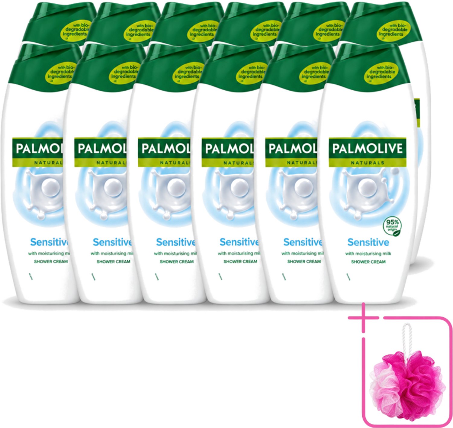 12 x Palmolive Naturals - Douchegel - Sensitive - Voor Gevoelige Huid - 500 ml - Bulkverpakking - Douchegel gevoelige huid - Douchemop - Melkproteïnen
