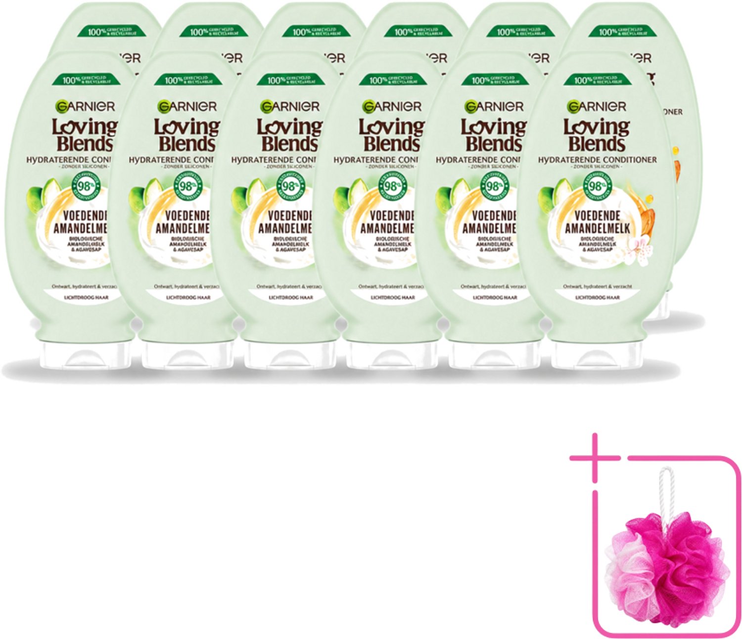 12 x Garnier - Loving Blends - Conditioner - Voedende Amandelmelk - Lichtdroog Haar - 250 ml - Bulkverpakking - Voedende amandelmelk conditioner - Douchemop - Lichtdroog haar
