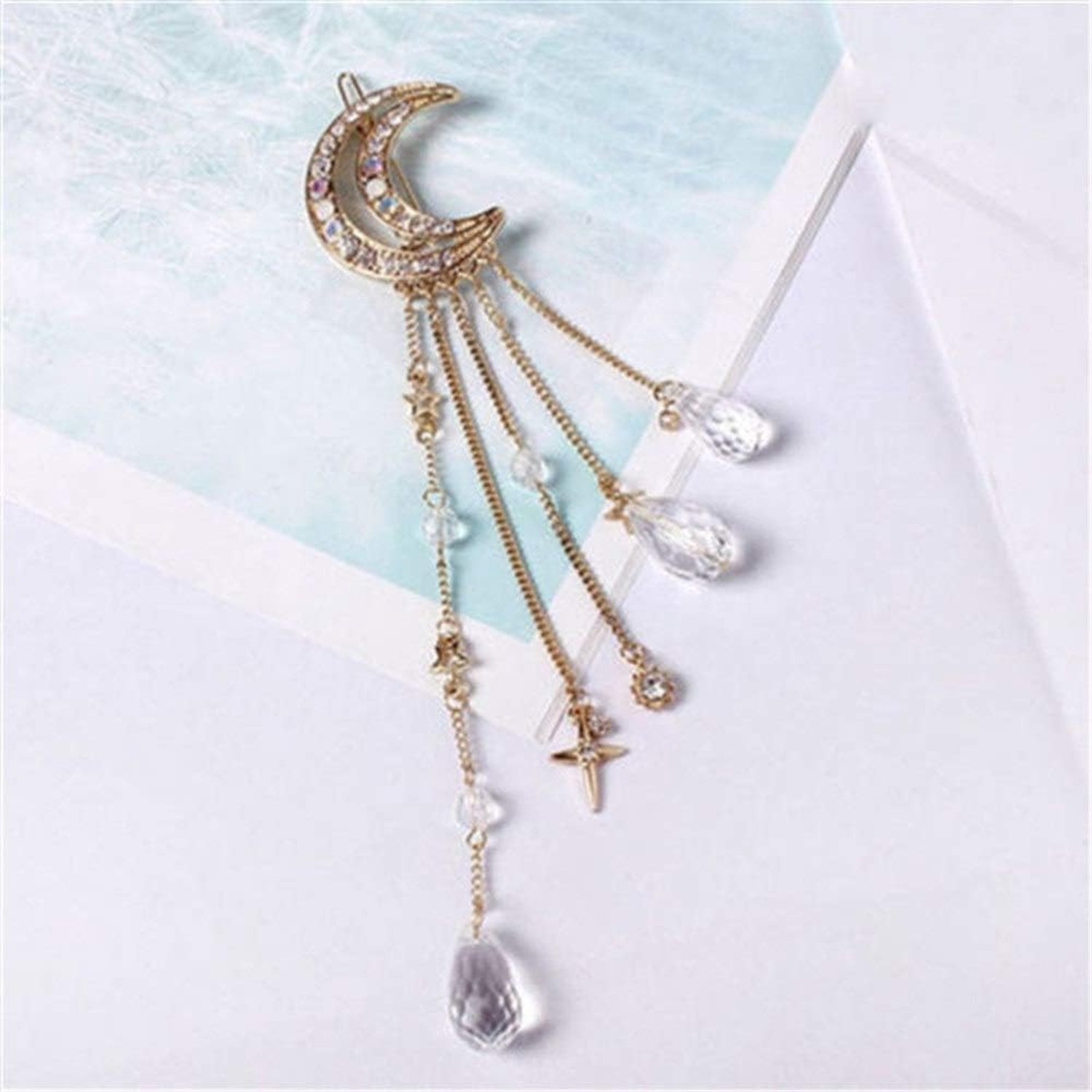 Hairpin Women's Crescent Hairpin Simple Girl Retro vijfpuntige ster hanger haaraccessoires modestudente Hairpin haaraccessoires (Color : Golden)