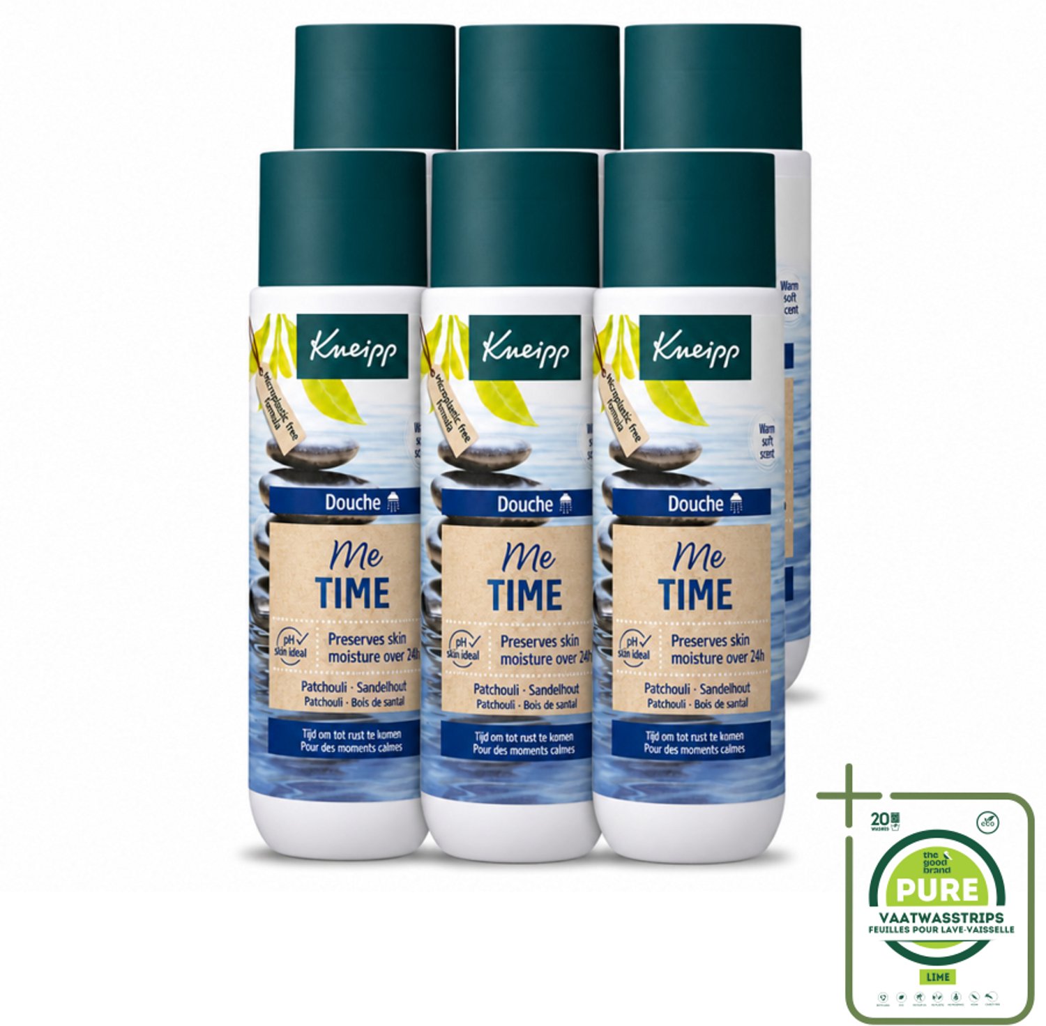 6 x Kneipp - Douchegel - Me-Time - 200 ml - Grootverpakking - Vaatwasstrips - Douchegel - Ontspanning - Patchouli - Sandelhout - Huidverzorging