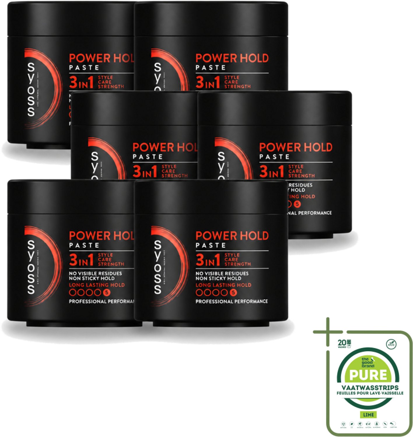 6 x SYOSS - Power hold 150 ml - Haarpaste - Sterke Fixatie - 150ml - Grootverpakking - Vaatwasstrips - Haarpaste - Krachtige Fixatie - Haartijden - Haartijden - Haartijden