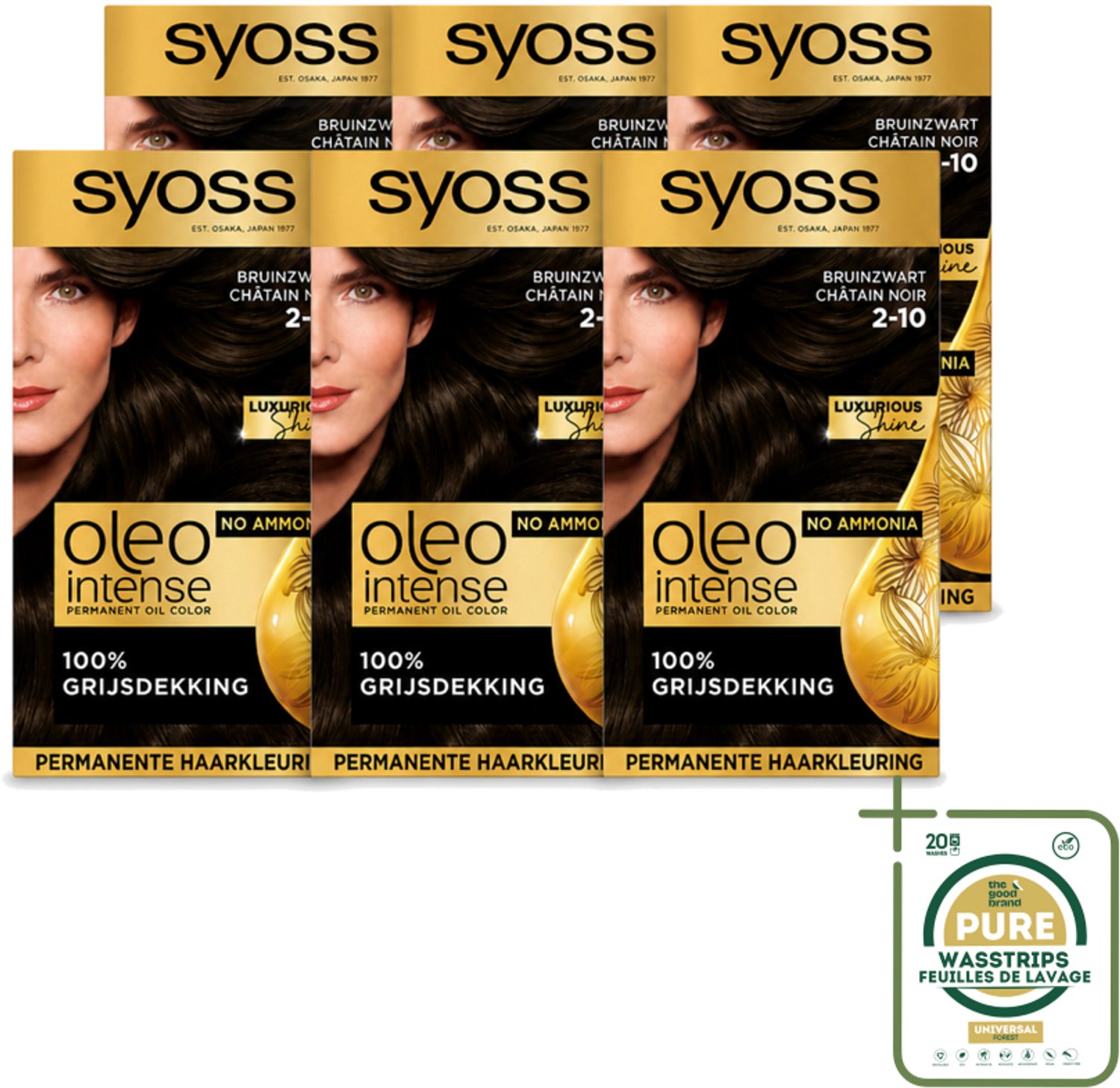 6 x SYOSS - Oleo Intense 2-10 - Haarverf - Permanente Haarkleuring - Bruinzwart - Langdurige Kleur - Wasstrips - Haarverf - Permanent Haarkleuren - Haarkleur Zonder Ammoniak - Bruinzwart Haarkleur - Haarverf Zonder Ammoniak