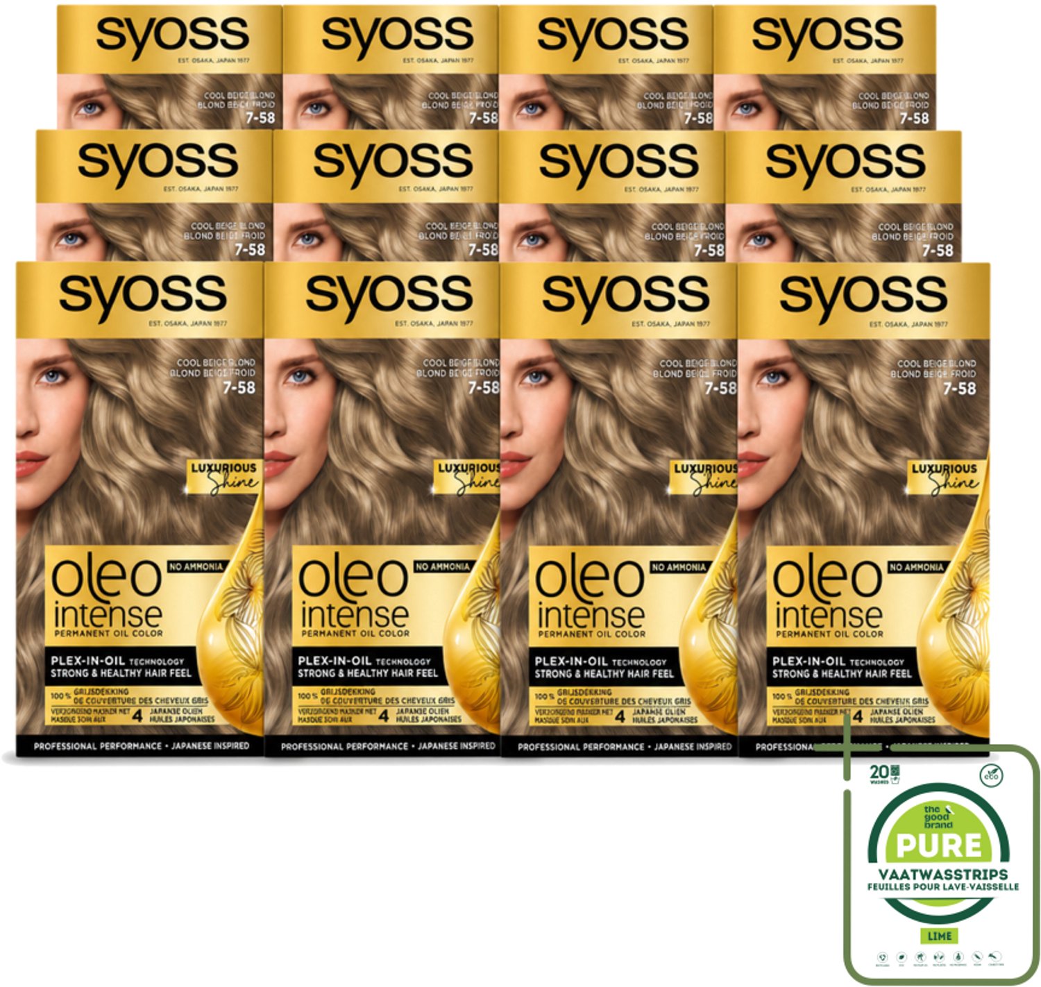 12 x SYOSS - Oleo Intense 7-58 Cool Beige Blond - Haarverf - Zonder Ammoniak - Grijsdekking - Langdurige Kleur - Grootverpakking - Haarkleuring Zonder Ammoniak - Olijfkleur - Grijsdekking - Haarverzorging - Haarverzorging Zonder Ammoniak