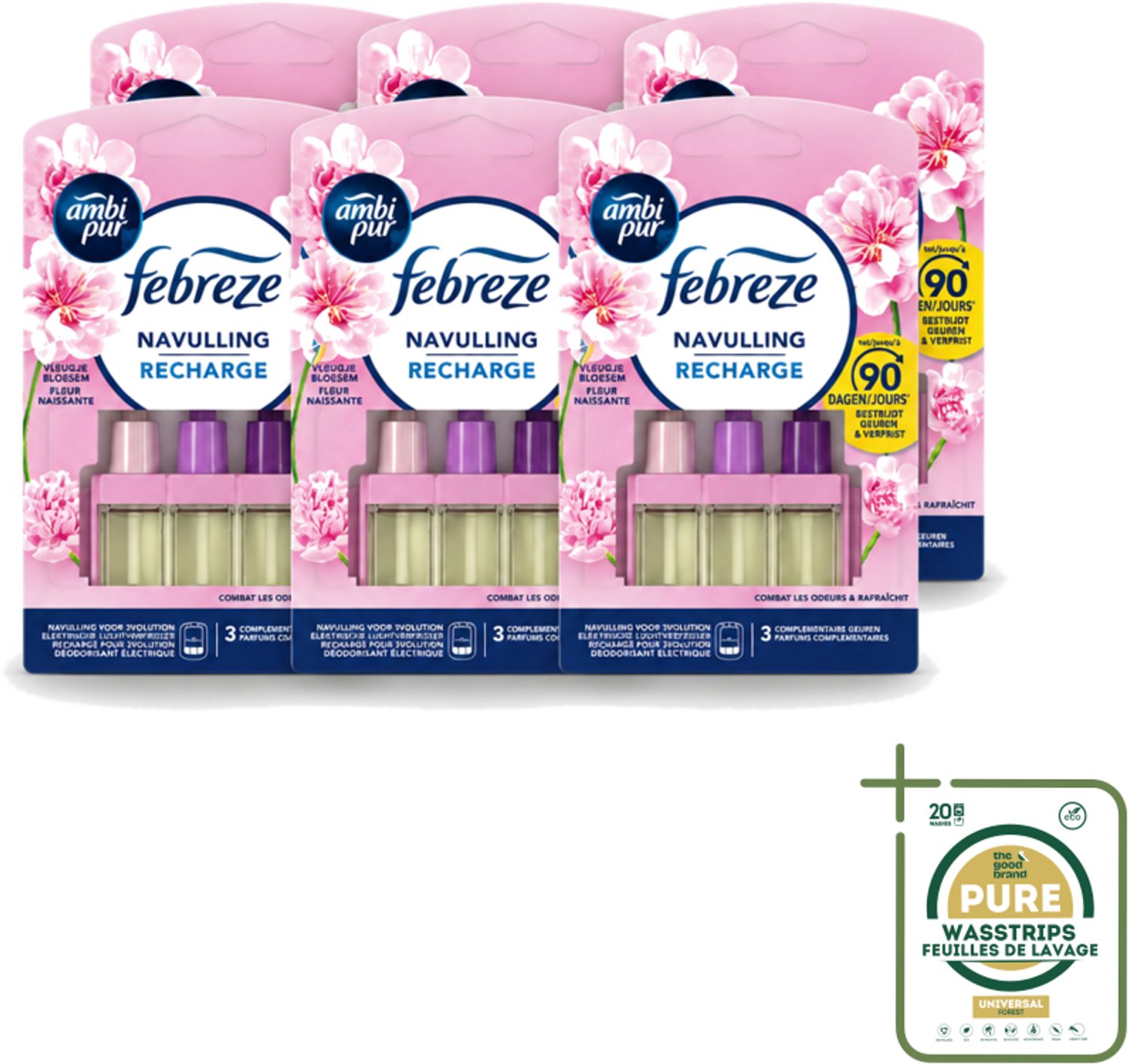6 x Ambi Pur - 3Volution - Navulling - Vleugje Bloesem - 20 ml - Wasstrips - Luchtverfrisser - Geurverspreider - Bloemige Geur - Geurwisseling - Geurblindheid