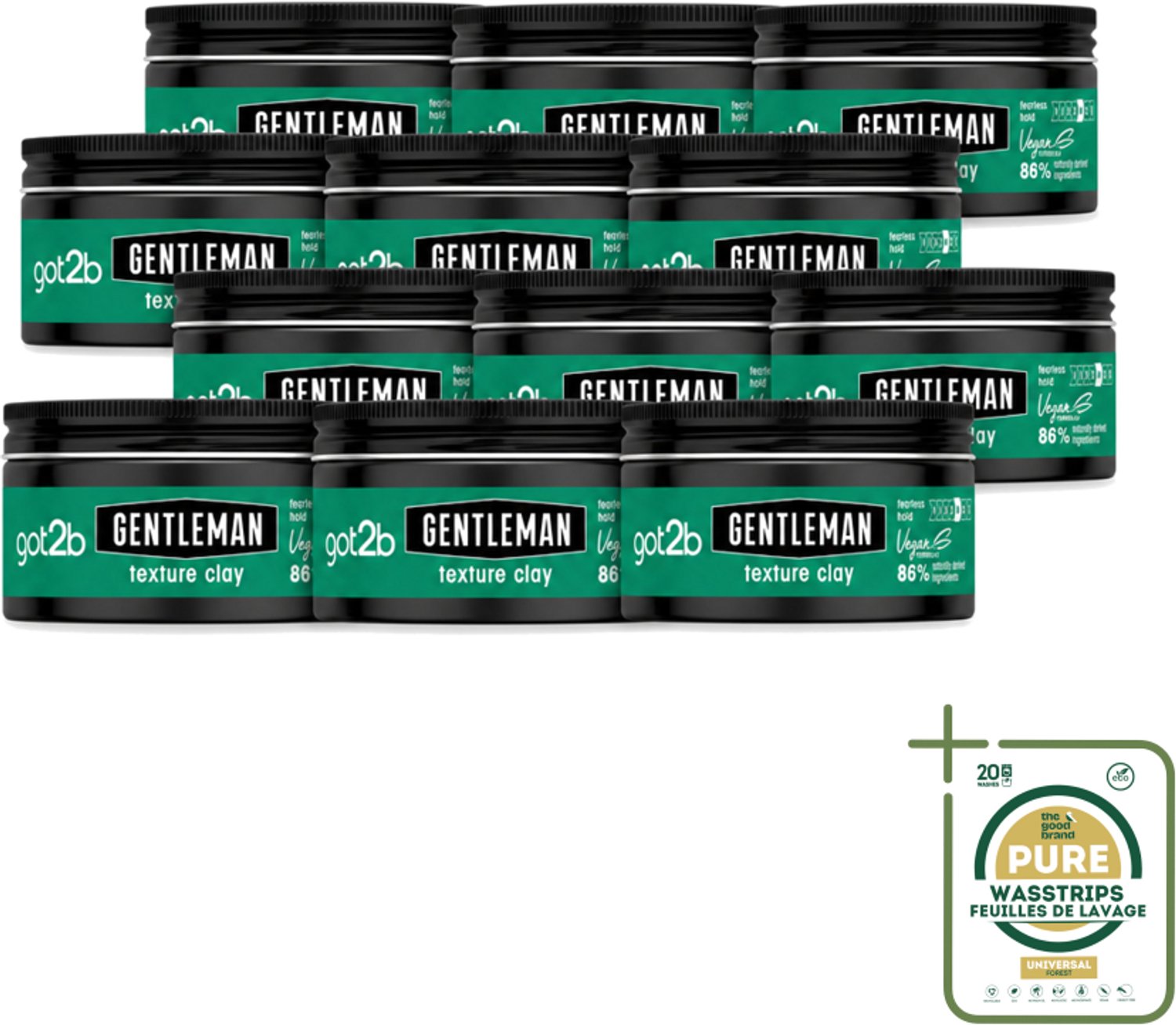 12 x Got2B - Texture Clay - Gentleman - 100 ml - Wasstrips - Haar Textuur - Klasse Herenkapsel - Matte Finish - Natuurlijke Look - Hold Haar
