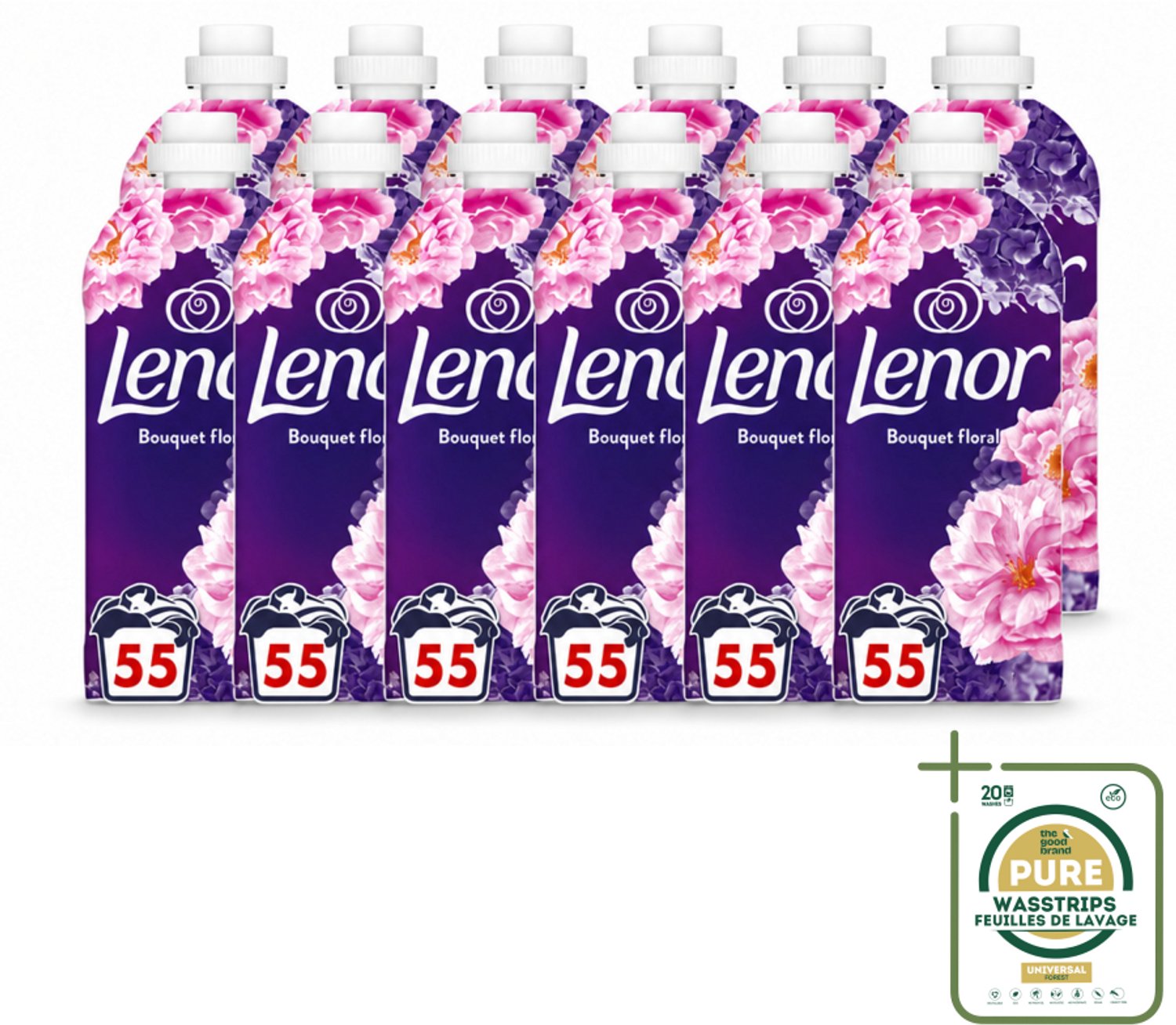 12 x Lenor - Wasverzachter - Bloemenboeket - Fris & Zacht - 55 Wasbeurten - Wasstrips - Wasverzachter Bloemen - Wasverzachter Fris - Wasverzachter Ontspanning - Wasverzachter Bloemige Geur - Wasverzachter Saffraan