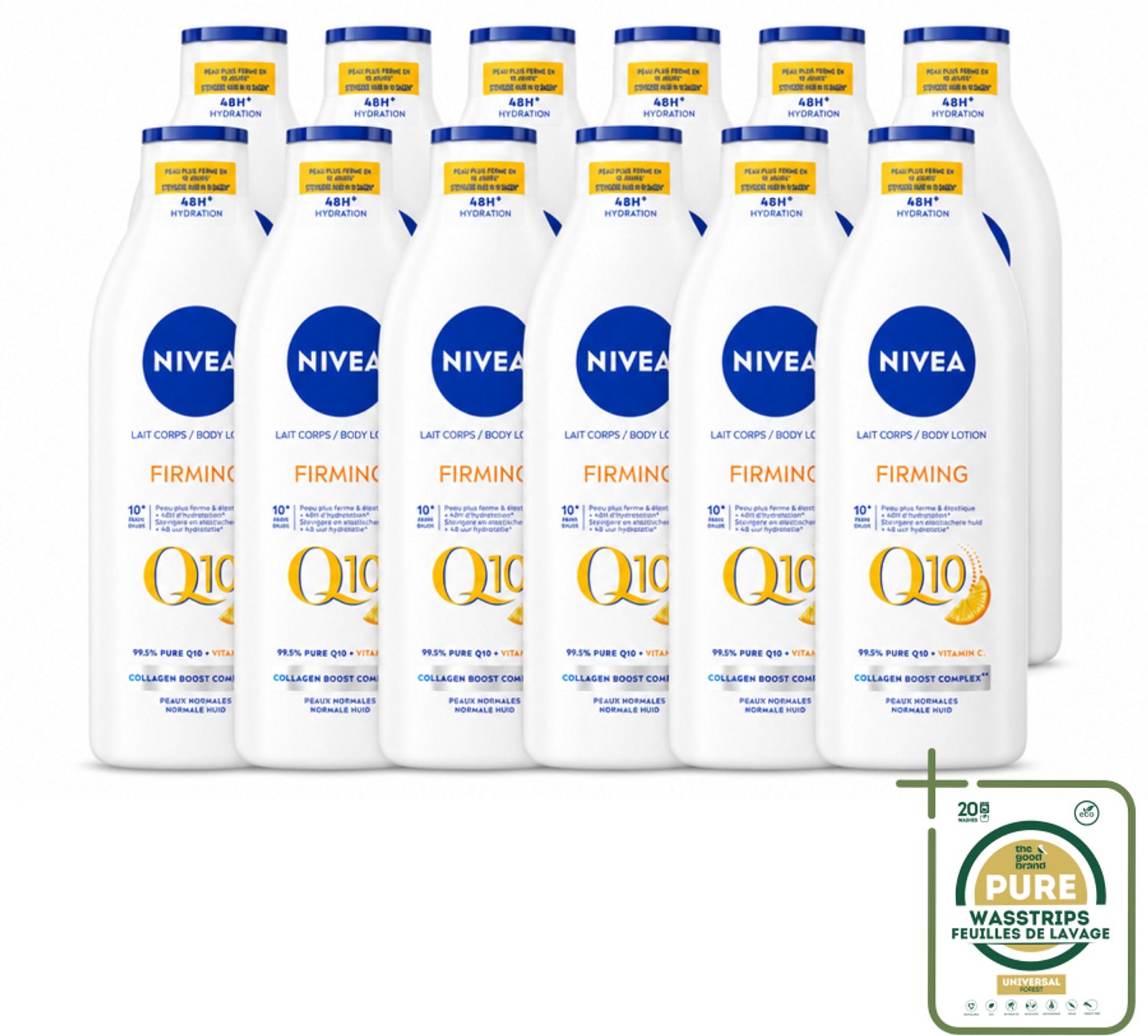 12 x Nivea - Q10 - Verstevigende Bodylotion - Vitamine C - 48 uur Hydratatie - Voor Normale Huid - 400 ml - Wasstrips - Q10 Bodylotion - Huidverzorging - Versteviging Huid - Hydratatie Huid - Vitamine C