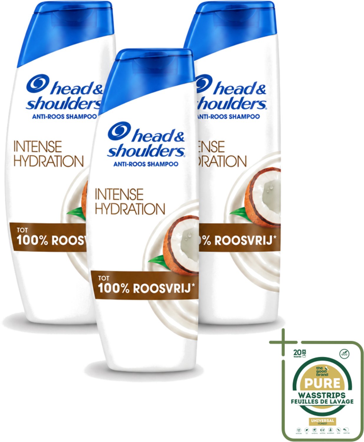3 x Head & Shoulders - Shampoo - Intense Hydration - 100% Roosvrij - 300 ml - Wasstrips - Anti-roos Shampoo - Hoofdproblemen - Hoofdhuid Hydergatie - Kokosolie Shampoo - Microbioom Balans