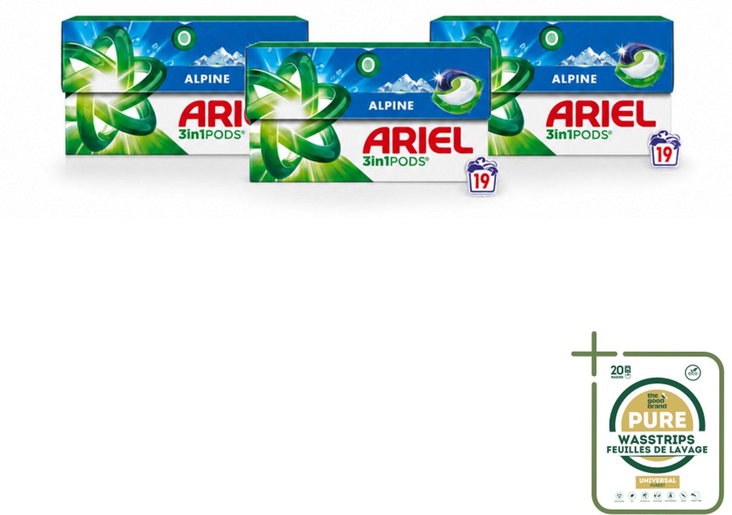 3 x Ariel - 3in1 Wasmiddel Pods - Alpine - 19 Pods - Wasstrips - 3 In 1 Wasmiddel - Frisse Geur - Wasmiddel Pod - Reiniging - Vlekverwijdering