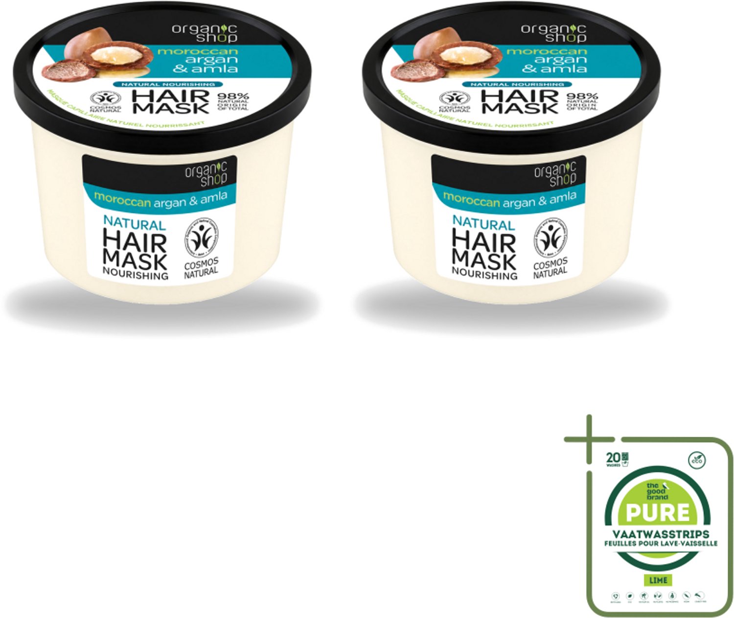 2 x Organic Shop - Haarmasker Argan & Amla - Herstellend en Verzorgend - 250 ml - Grootverpakking - Vaatwasstrips - Haarmasker - Herstel Haar - Natuurlijke Haarmasker - Arganolie - Amla