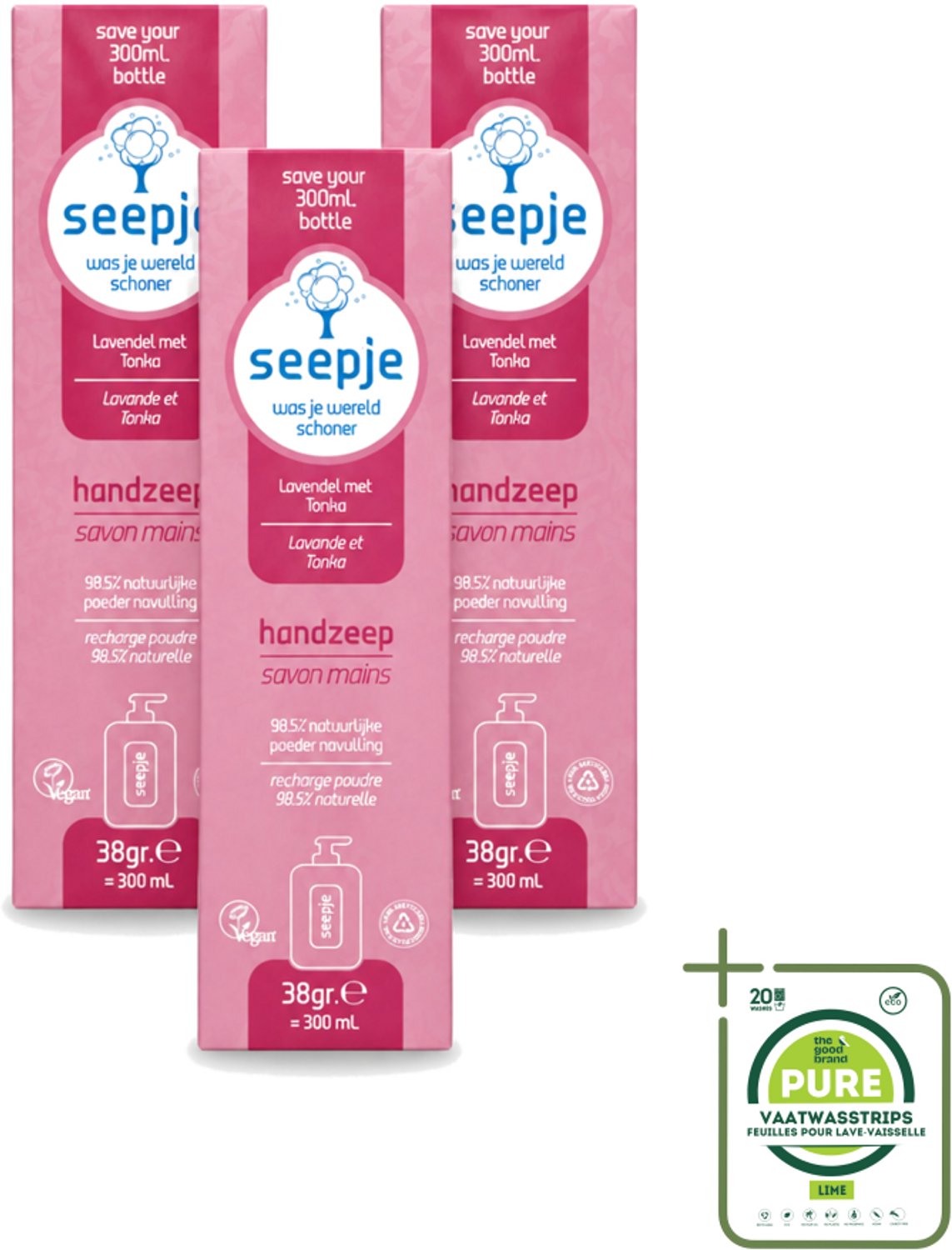 3 x Seepje - Handzeep - Rijke Geur en Hydratatie - Lavendel met Tonka - Navulverpakking - 38 g - Grootverpakking - Vaatwasstrips - Handzeep - Navulpoeder - Handverzorging - Natuurlijke Handzeep - Lavendel
