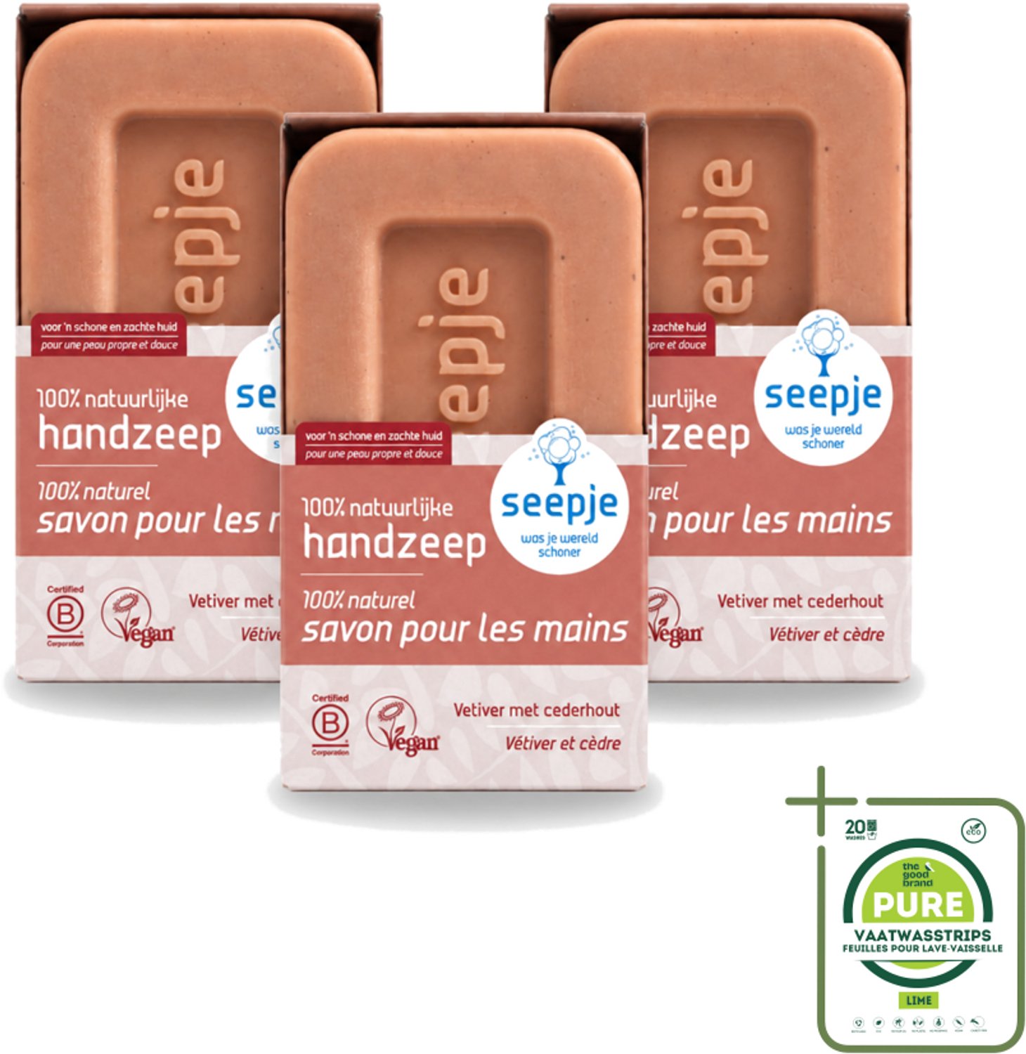 3 x Seepje - Handzeep - Duurzaam & Milieuvriendelijk - Vetiver met Cederhout - 120 gr - Grootverpakking - Vaatwasstrips - Handzeep - Vetiver - Cederhout - Natuurlijke Handzeep - Fairtrade