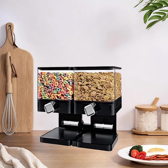 Syfunlv Double Cereal Dispenser, vierkante ontbijtdispenser, versnippert geen granen bij het uitgeven, luchtdicht gesloten, transparant, voor muesli/diervoer/snoep (3,5 l dubbele vat) — afbeelding 2