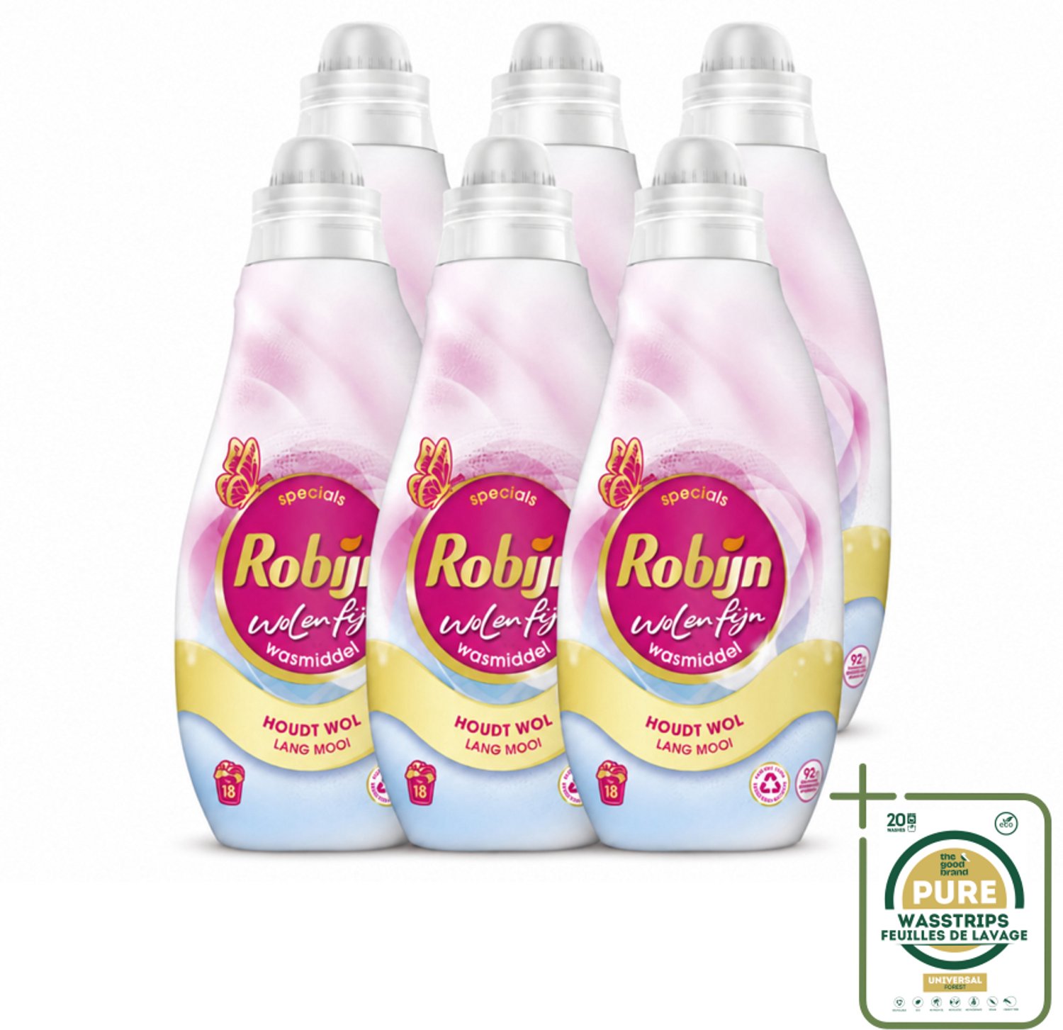 6 x Robijn Specials - Wol & Fijn - Vloeibaar Wasmiddel - 18 Wasbeurten - Wasstrips - Wasmiddel Wol En Zijde - Fijne Was Beschermers - Was Voor Delicate Stoffen - Biologisch Afbreekbaar Wasmiddel - Robijn Specials