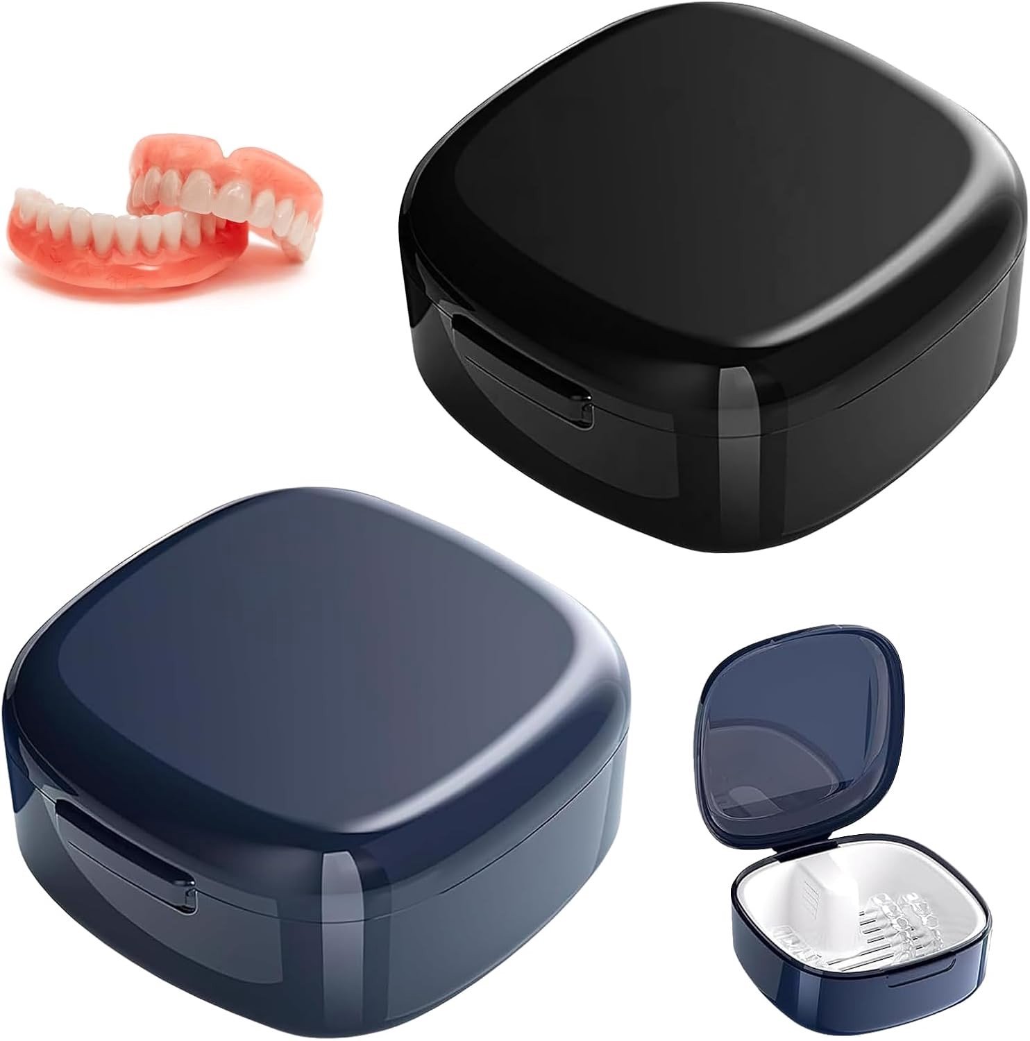 Denture holders en reinigingscontainers voor gebitsprotheses, mondbeschermer en opslagboxen