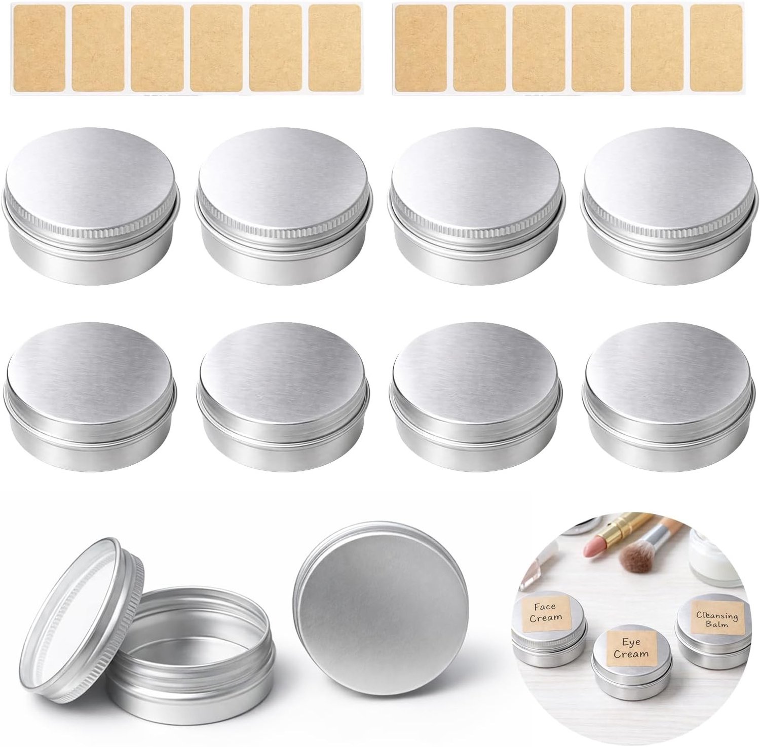 Set van 10 Lege Crème Potjes - Draagbare Aluminium Dozen met Schroefdeksel voor Cosmetica, DIY Crème en Make-up Monsters, Lekvrij en Ideaal voor Reizen