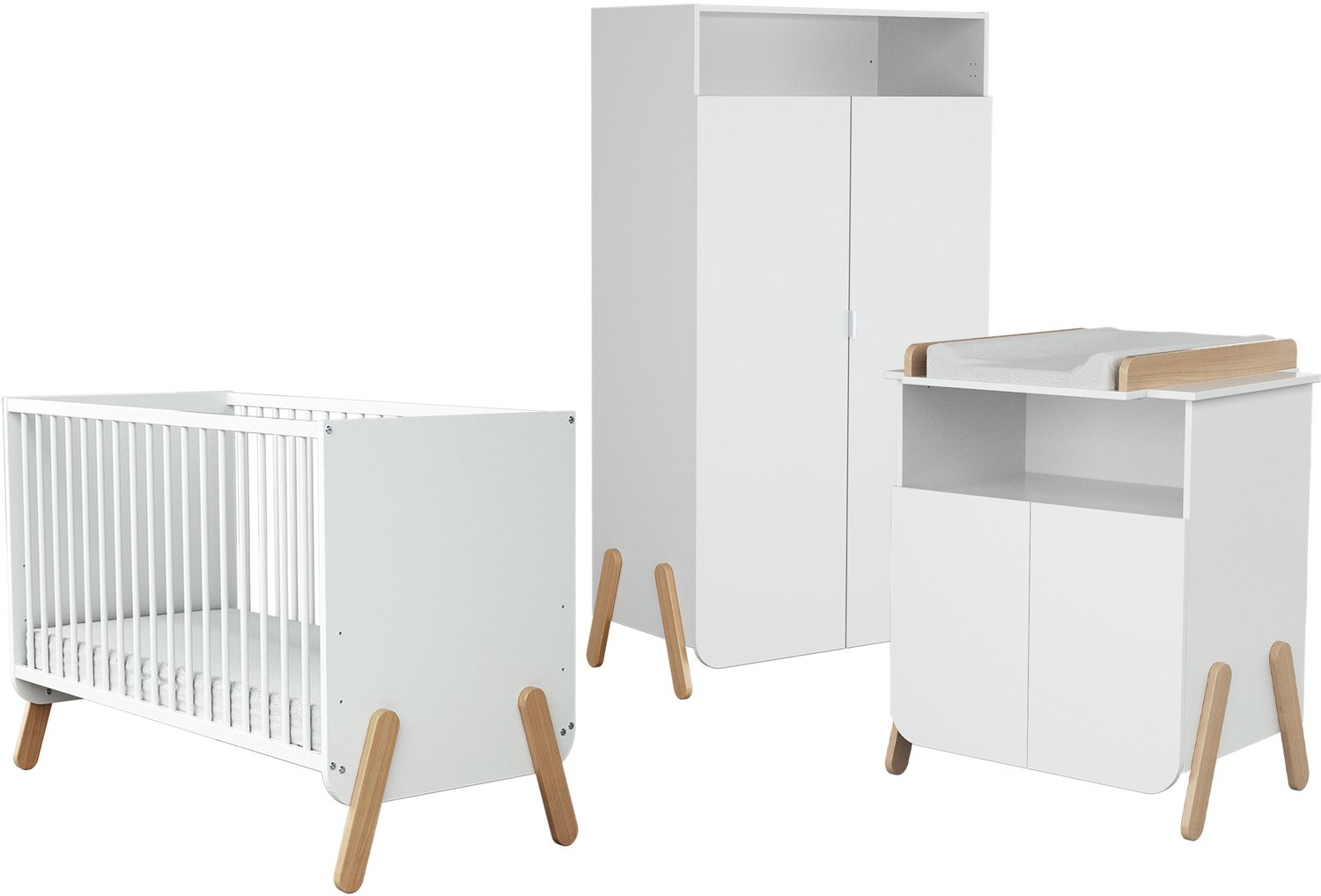 WEBABY - Babyslaapkamer met bed, luiertafel en kledingkast PIRATE in hout Wit en Beuken