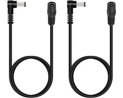 Lonnky DC Verlengkabel 0,5 m 2-Pack Zwart: 12 V, 5,5 mm x 2,1 mm, 90° L-Vorm; Voor TP-Link C520WS, TC60, Reolink RLC-810A, EZVIZ C3W, IMOU Bullet, Deco S1900, KSIPZE LED, ULTIMEA Soundbar