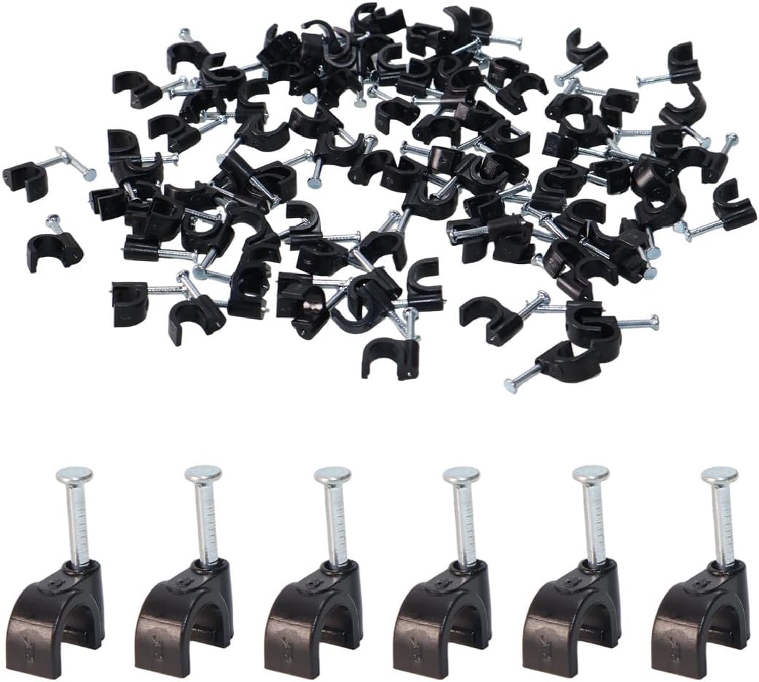Set van 100 zwarte ronde kabelnagelclips van 6 mm, duurzame wandhouder voor draadorganizer voor ethernet, USB, telefoon en tv-kabels
