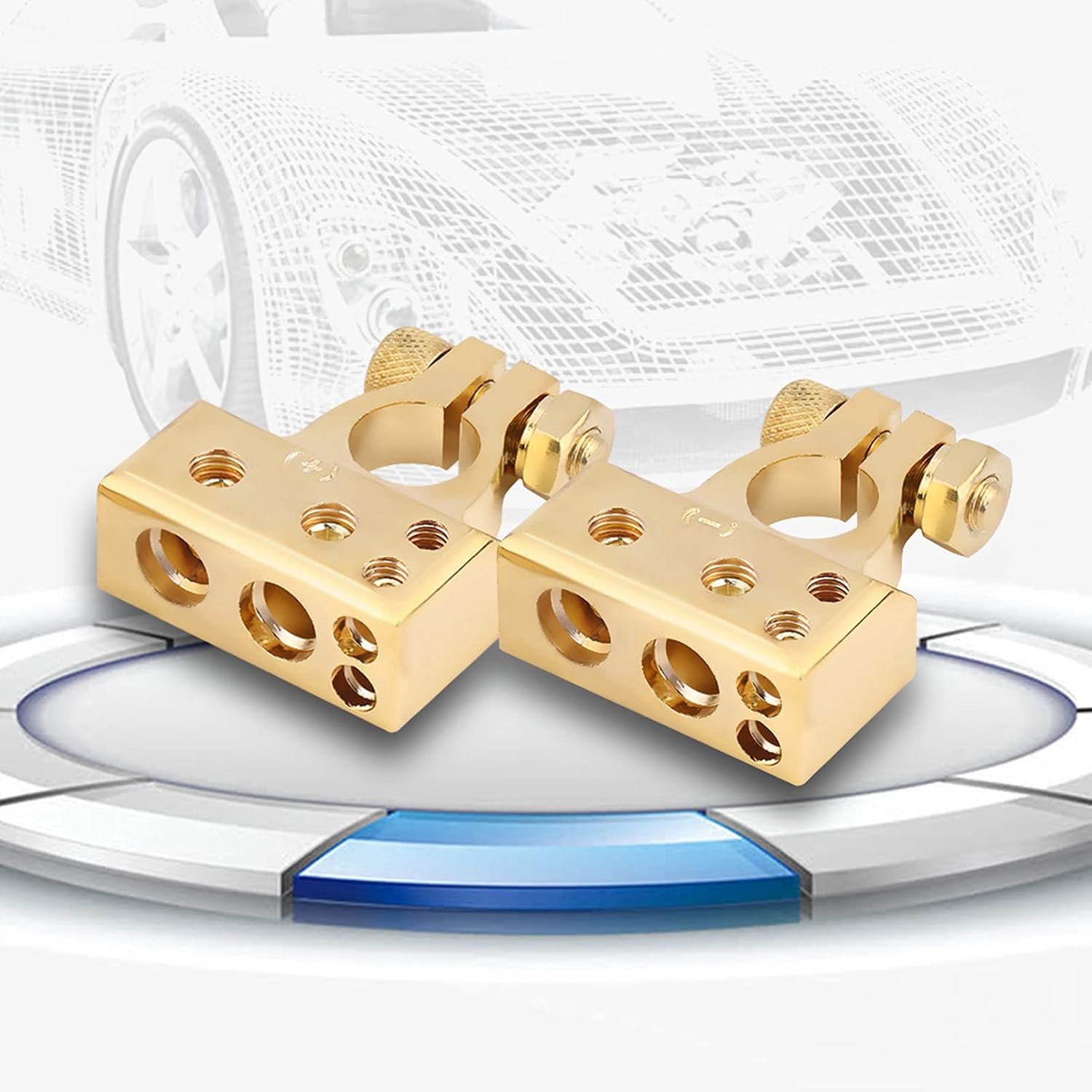 Zware auto-accuterminalklemmen Positieve negatieve connectoren Set Premium koperlegering met beplating voor 0 1 2 4 8 AWG-metervoertuigen Zilver of goud Kleur Optioneel (Goud)