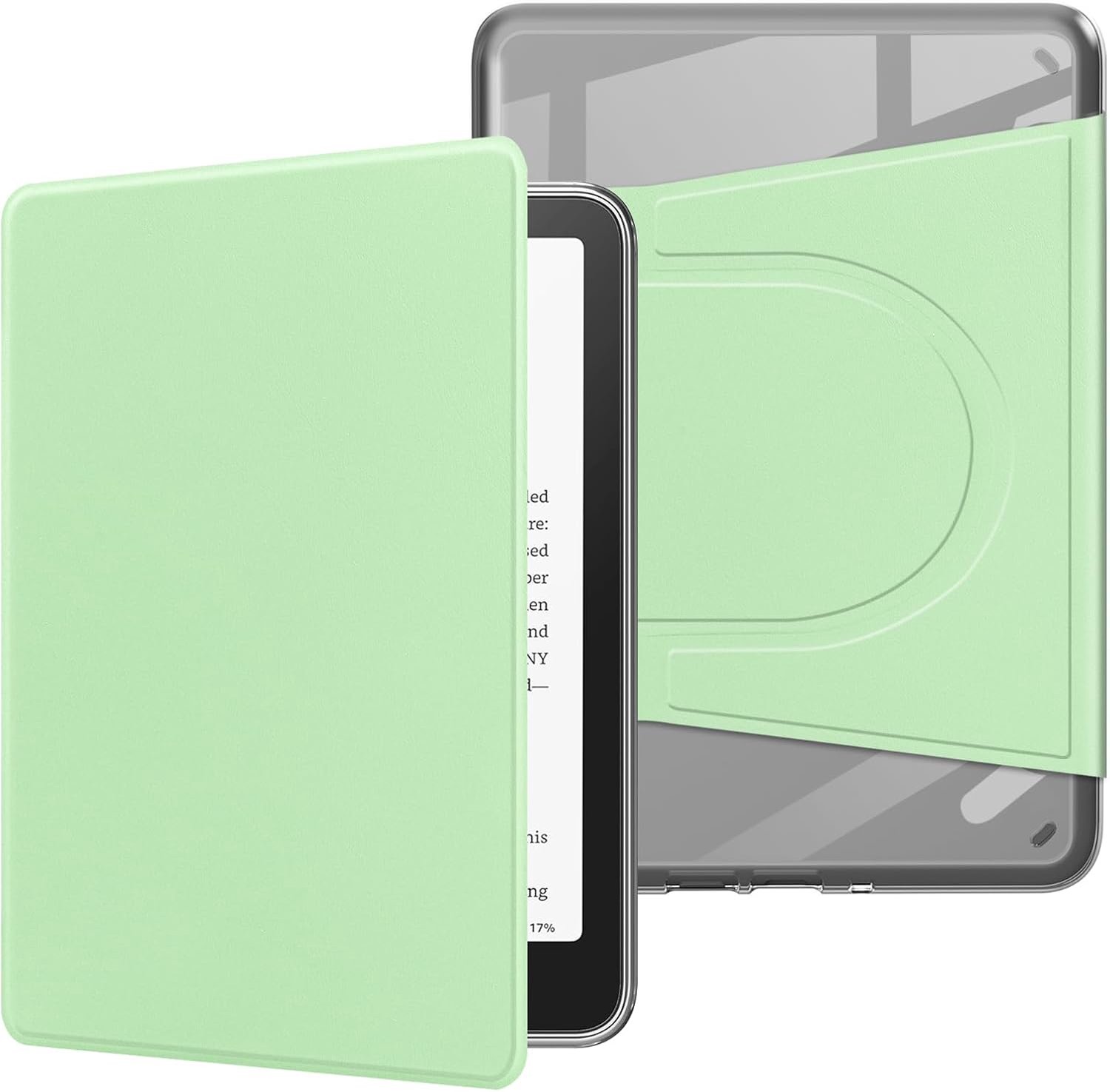 Beschermhoes voor Kindle 2024/2022, 360 graden 6 inch, beschermhoes voor e-reader 11e generatie, magnetisch, afneembaar, verstelbare standaard, transparant, met slaap-/wekfunctie, muntgroen
