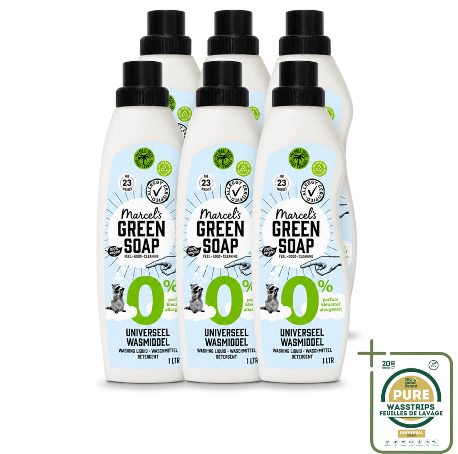 6 x Marcel’s Green Soap – Wasmiddel – Universeel - 0% – Zonder parfum en kleurstof – 1 liter - Wasstrips - Wasmiddel 0% Parfum - Gevoelige Huid Wasmiddel - Duurzame Wasmiddel - Geen Kleurstoffen - Geen Parfum