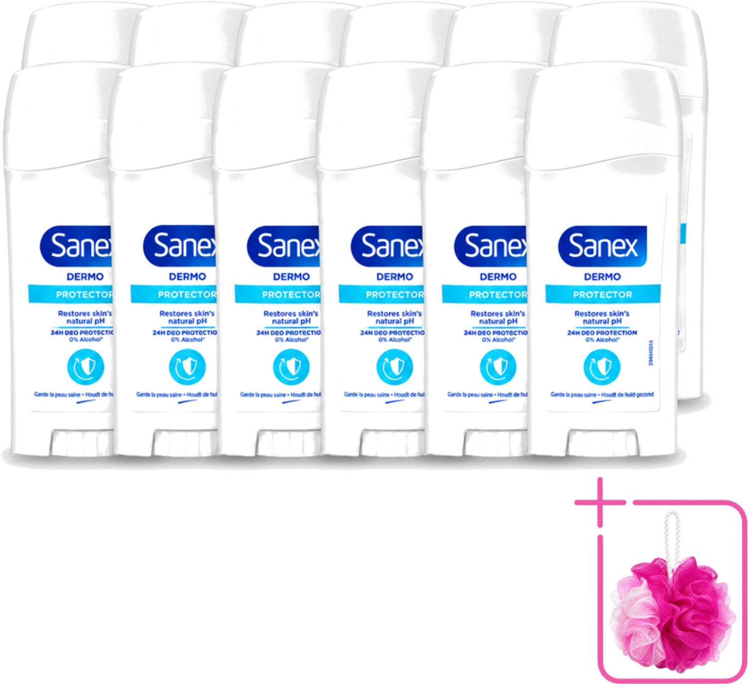 12 x Sanex - Deodorant Stick - Dermo Protector - Huidvriendelijke Formule - 65 ml - Bulkverpakking - Deodorant stick - Douchemop - Huidbescherming