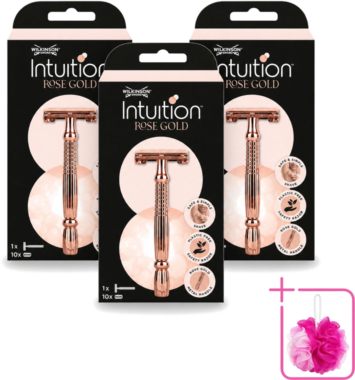 3 x Wilkinson Sword - Scheermes - Intuition Rose Gold - Luxe - 10 mesjes - Bulkverpakking - Scheermes - Veiligheidsscheermes
