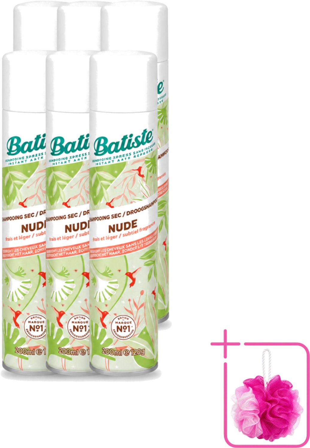 6 x Batiste - Nude - Droogshampoo - Frisse Look - Volume en Textuur - 200ml - Bulkverpakking - Droogshampoo - Douchemop - Fris haar