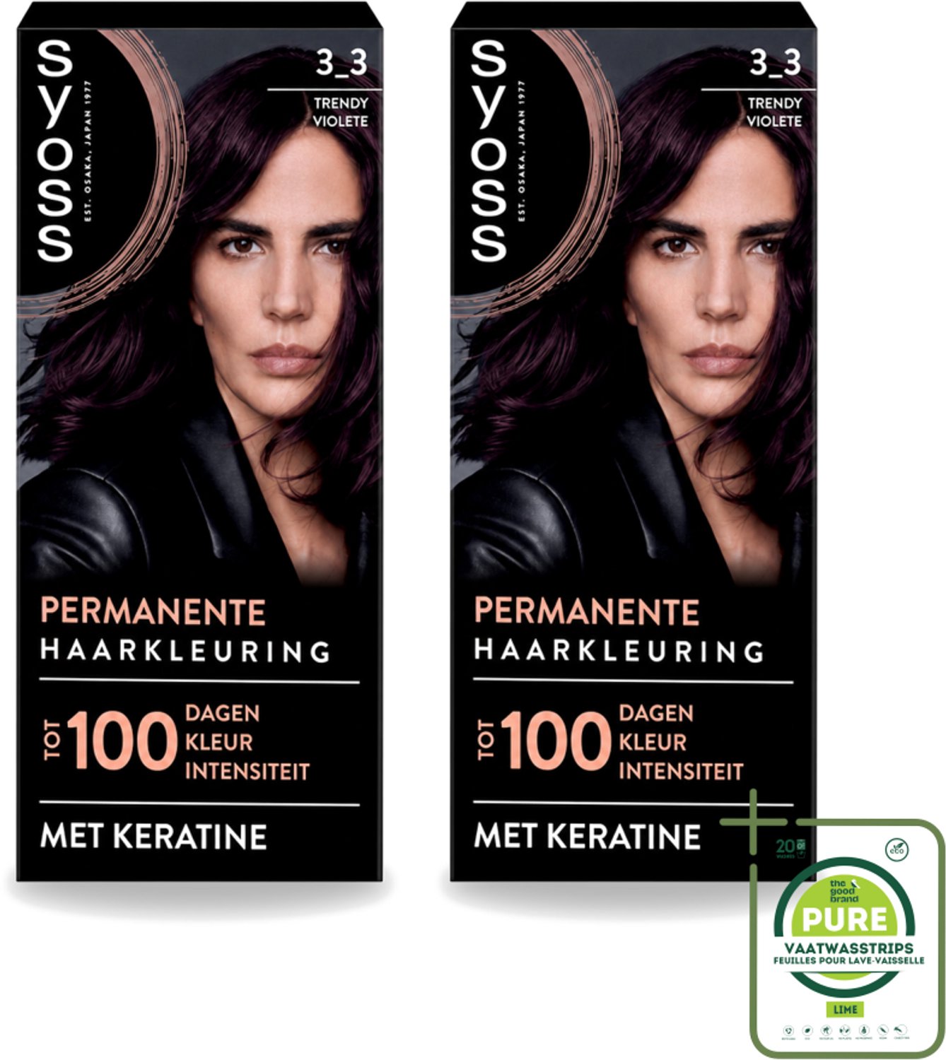 2 x SYOSS Permanent Coloration 3-3 - Haarverf - Trendy Violet - Grootverpakking - Vaatwasstrips - Haarkleuring - Permanente Haarkleuring - Keratine - Grijsdekking - Professionele Haarkleuring