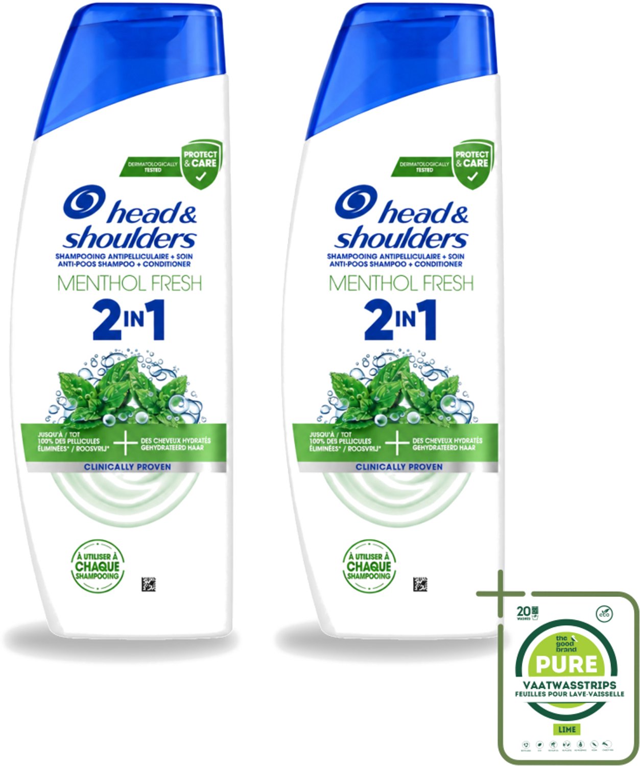 2 x Head & Shoulders – 2-in-1 – Menthol Fresh – 300 ml - Grootverpakking - Vaatwasstrips - Anti-roos Shampoo - 2-in-1 Shampoo - Menthol Shampoo - Verfrissende Shampoo - Shampoo Tegen Roos