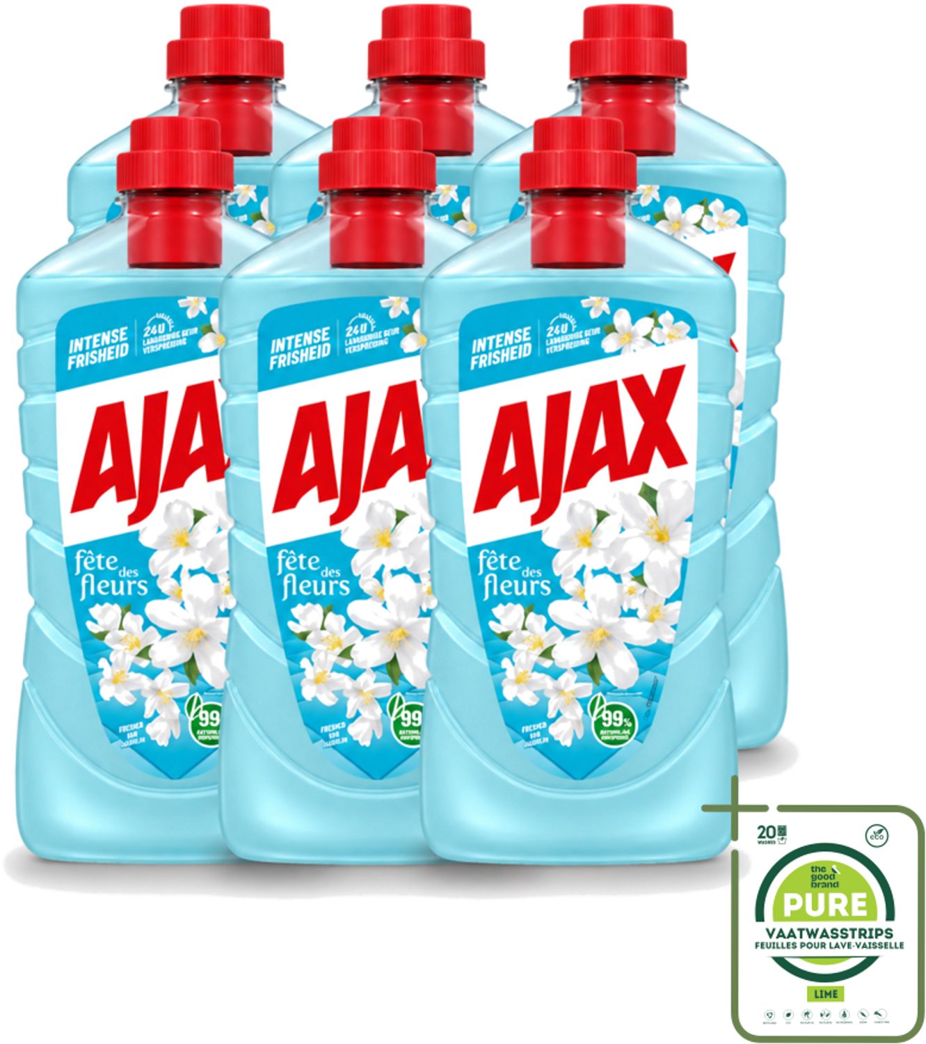 6 x Ajax – Allesreiniger – Jasmijn - 1000 ml - Grootverpakking - Vaatwasstrips - Allesreiniger - Jasmijngeur - Schoonmaken - Vloer Reinigen - Keuken Reinigen