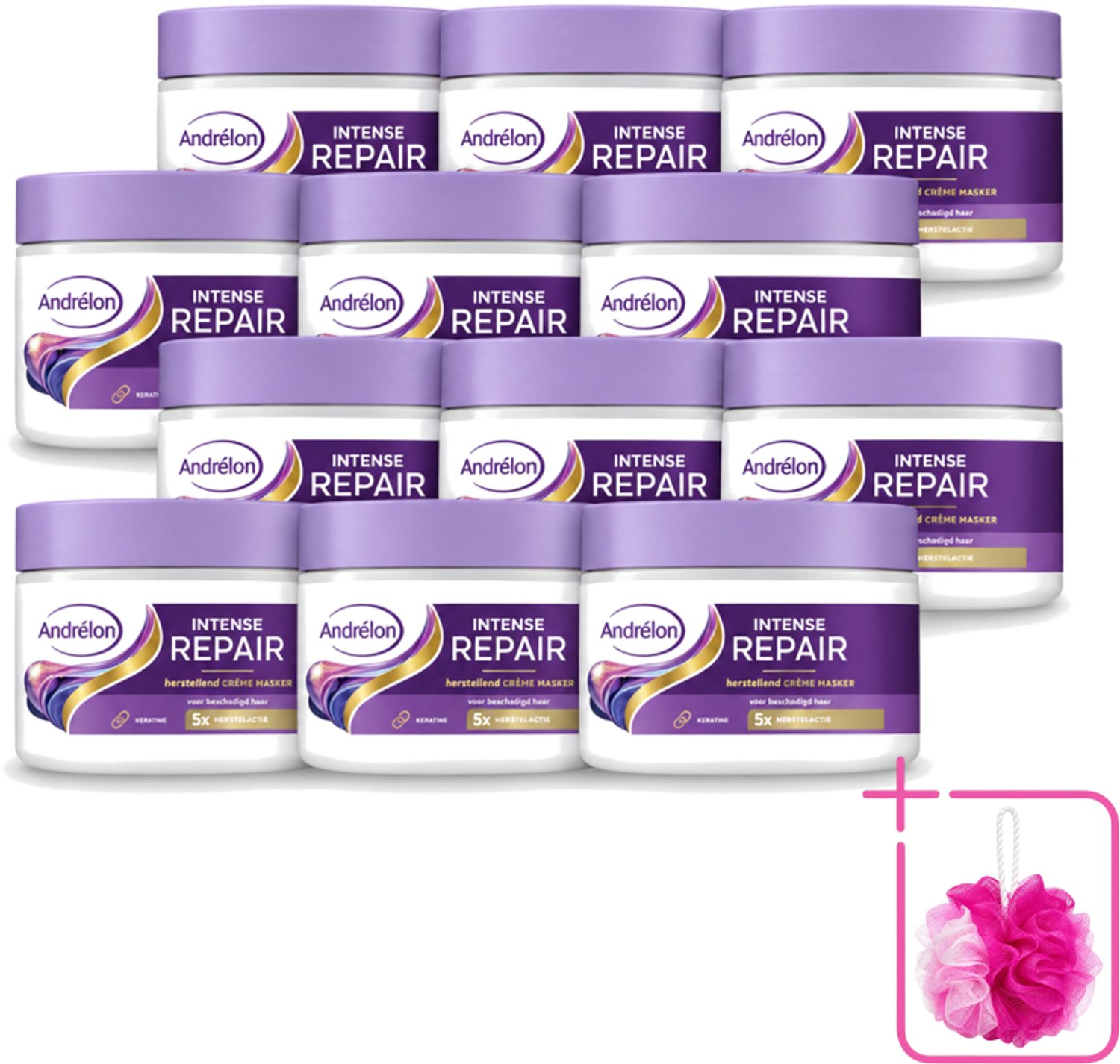 12 x Andrélon – Crème Haarmasker – Intense Repair – 300 ml - Bulkverpakking - Haarkracht - Douchemop - Haarherstel