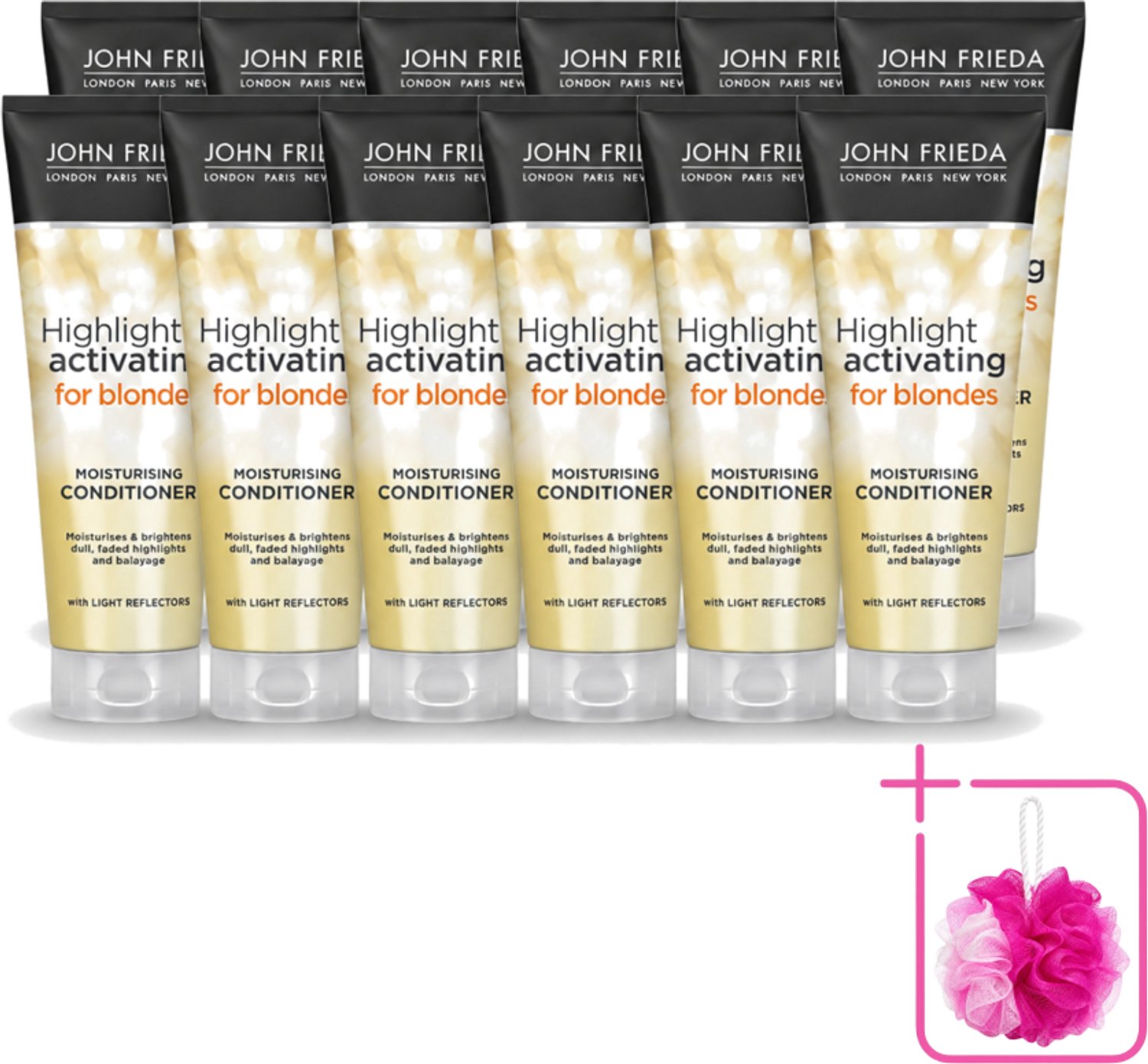 12 x John Frieda – Conditioner – Sheer Blonde – Verhelderend – 250 ml - Bulkverpakking - Blond haar verhelderen - Douchemop - Blonde haar verzorgen