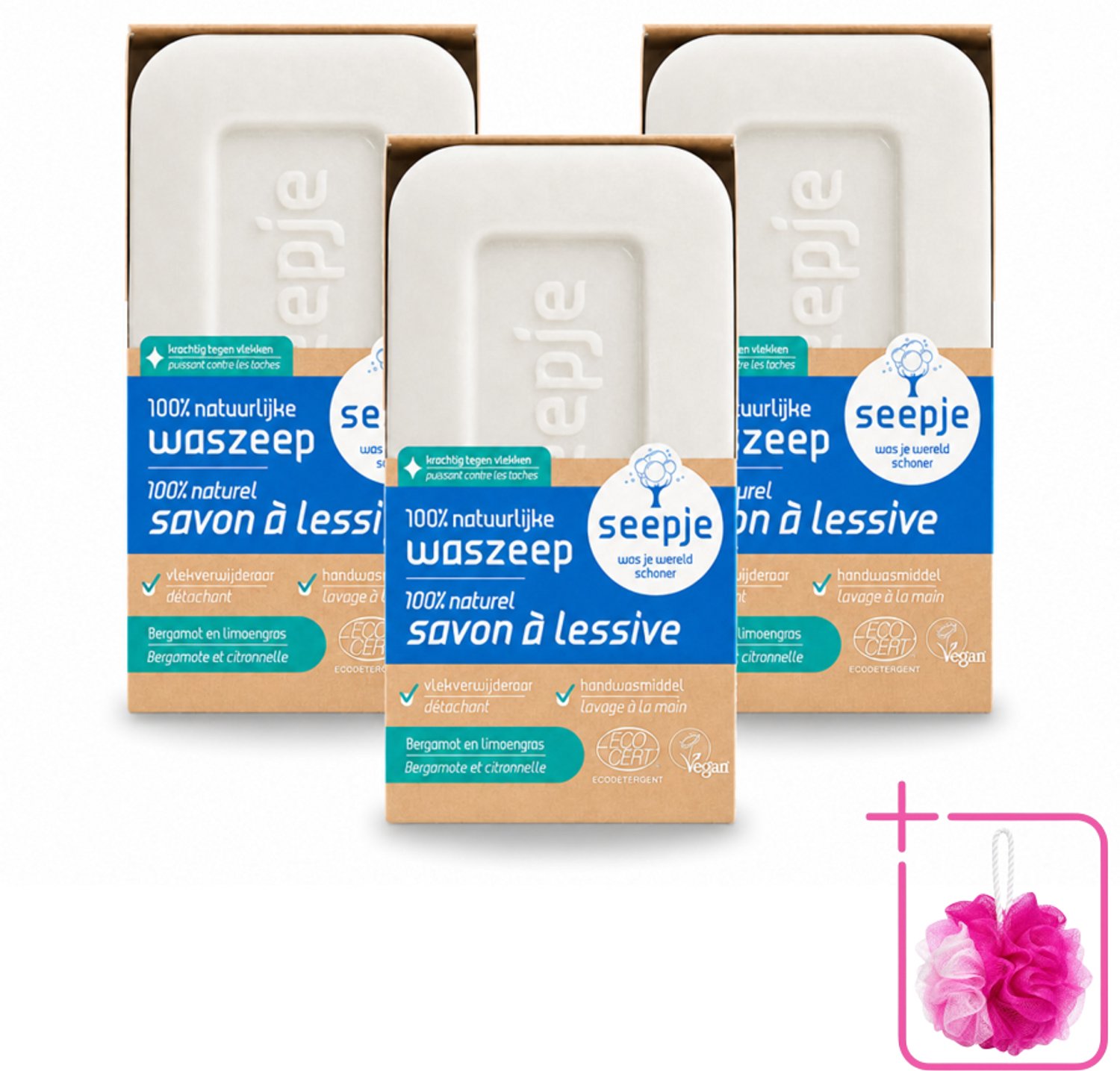 3 x Seepje - Waszeep - Handgemaakt & Natuurlijke Ingrediënten - Blok - 120 gr - Bulkverpakking - Natuurlijke wasmiddelen - Douchemop - Zeepblok