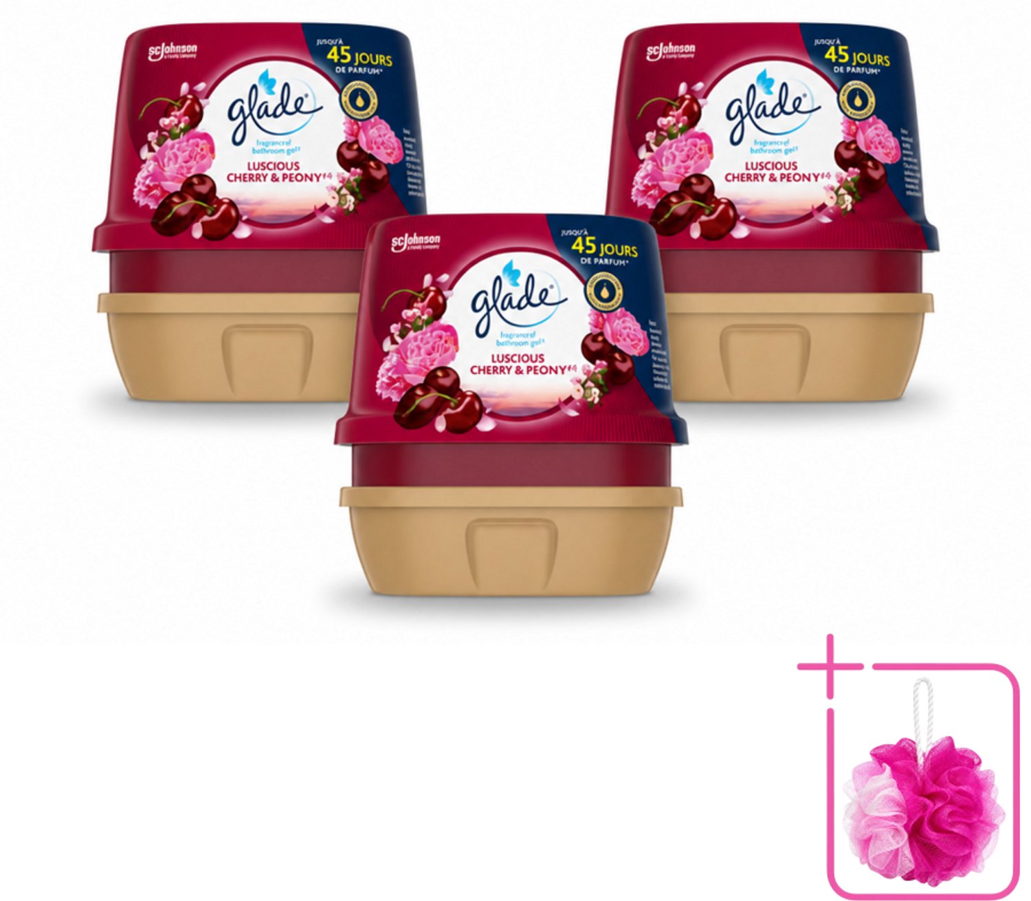 3 x Glade - Badkamer Gel - Luscious Kers & Pioenroos - 180 g - Bulkverpakking - Geur gel badkamer - Bloemige geur