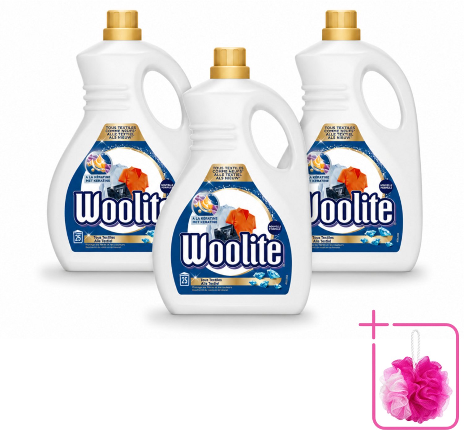 3 x Woolite - Wasmiddel - Vloeibaar Wasmiddel - Alle textiel - 25wb/1,5L - Bulkverpakking - Wasmiddel voor textiel - Douchemop - Keratine wasmiddel