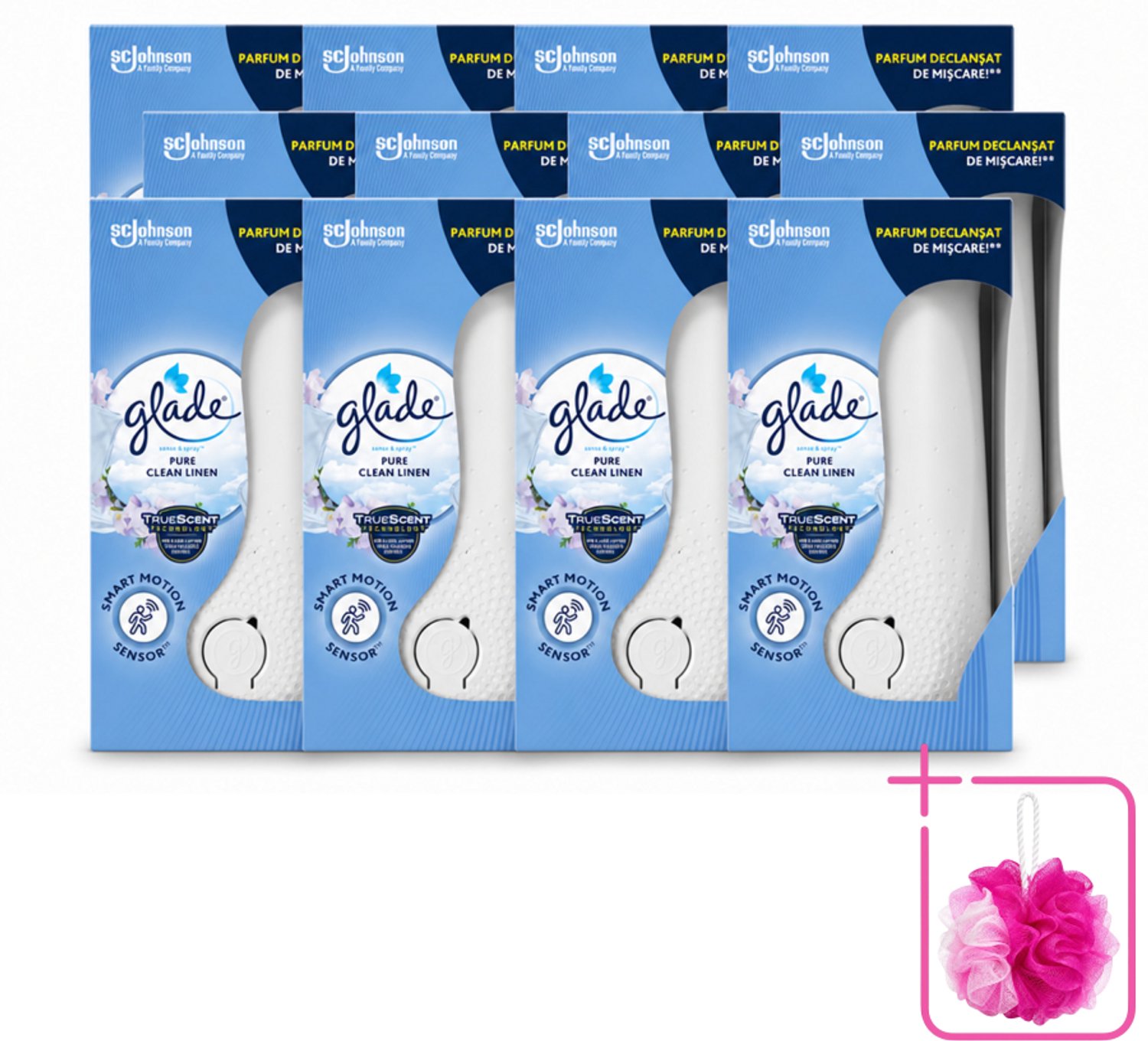 12 x Glade - Houder Sense & Spray - Pure Clean Linen - 18 ml - Bulkverpakking - Geurverspreiding - Douchemop - Luchtverfrisser