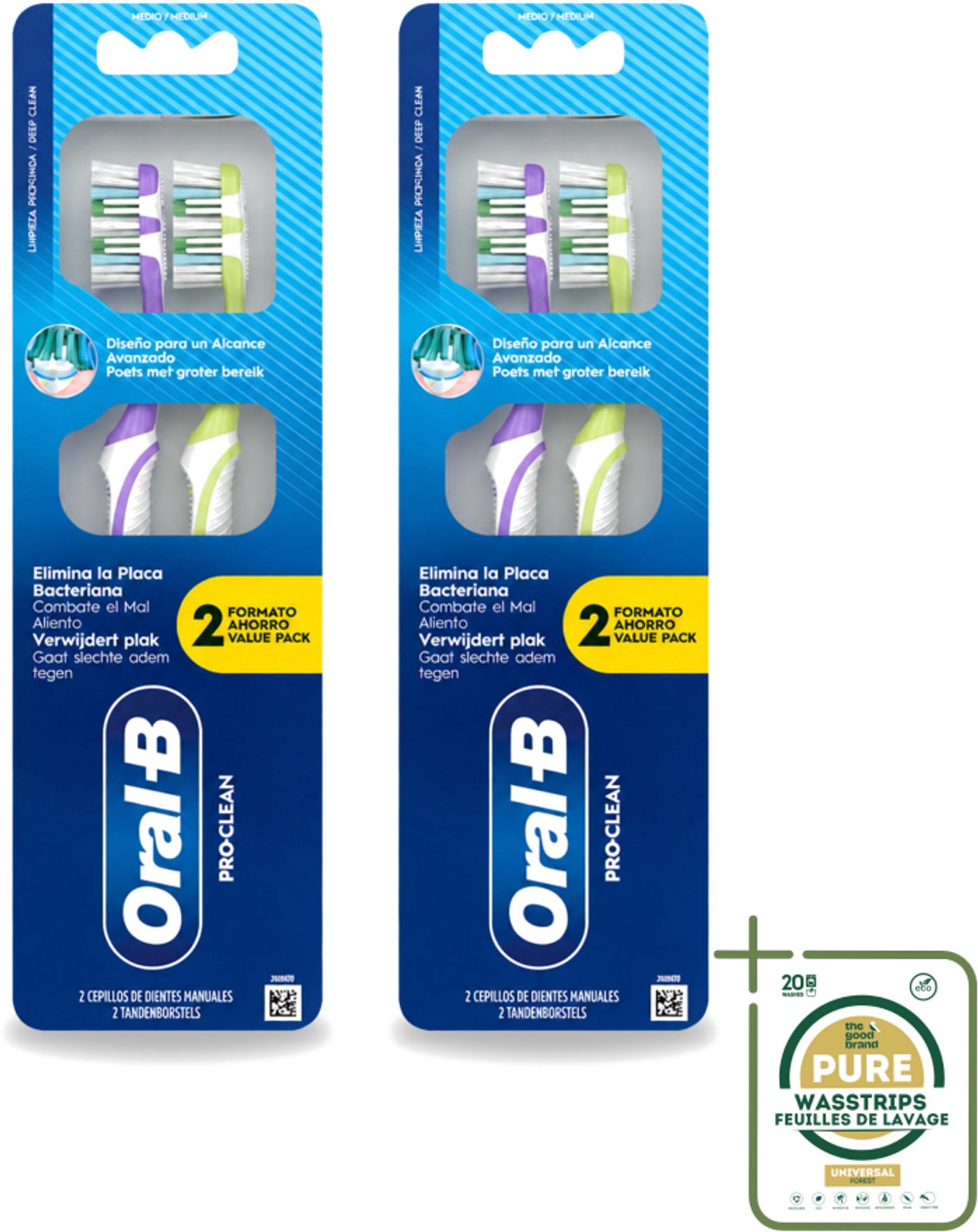 2 x Oral-B - Pro-Clean – Tandenborstel – Manueel – 2-pack - Tandenborstel - Tandenborstel 2 Stukken - Tandenborstel Met Interdentale Rij - Tandenborstel Met Polijstcup - Tandenborstel Met Tongreiniger