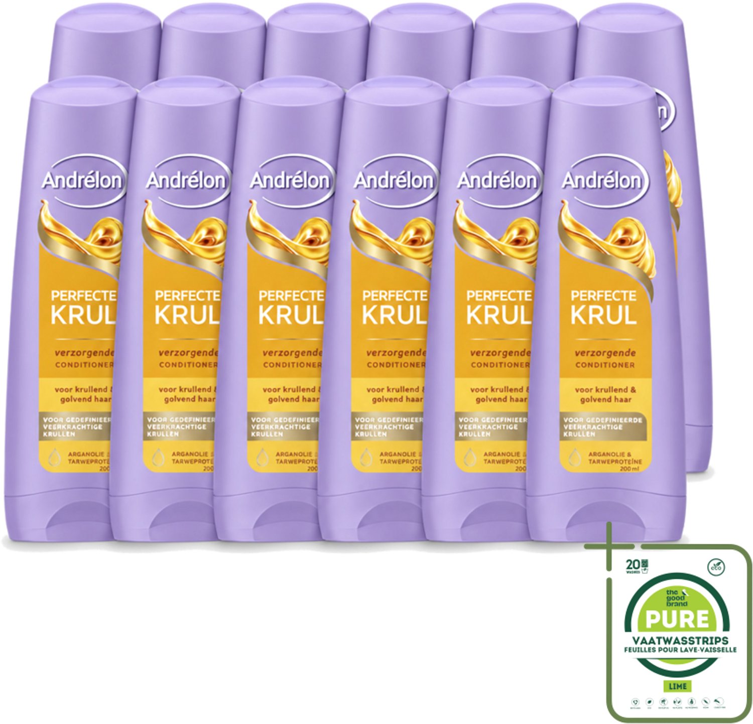 12 x Andrélon – Conditioner – Perfecte Krul – 200 ml - Grootverpakking - Vaatwasstrips - Krullen Verzorgen - Krullen Pluisvrij - Krullen Zacht - Krullen Flexibel - Krullen Veerkrachtig