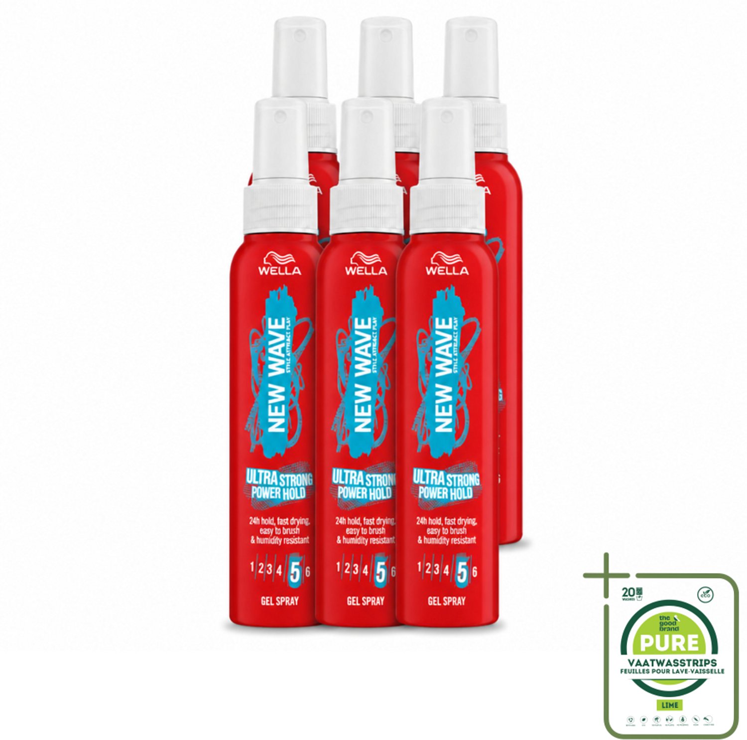 6 x Wella – New Wave Power Hold – Gelspray – 150 ml - Grootverpakking - Vaatwasstrips - Kapsel Stylen - Krachtige Hold - Styling Spray - Haar Fixeren - Gedefinieerde Kapsel