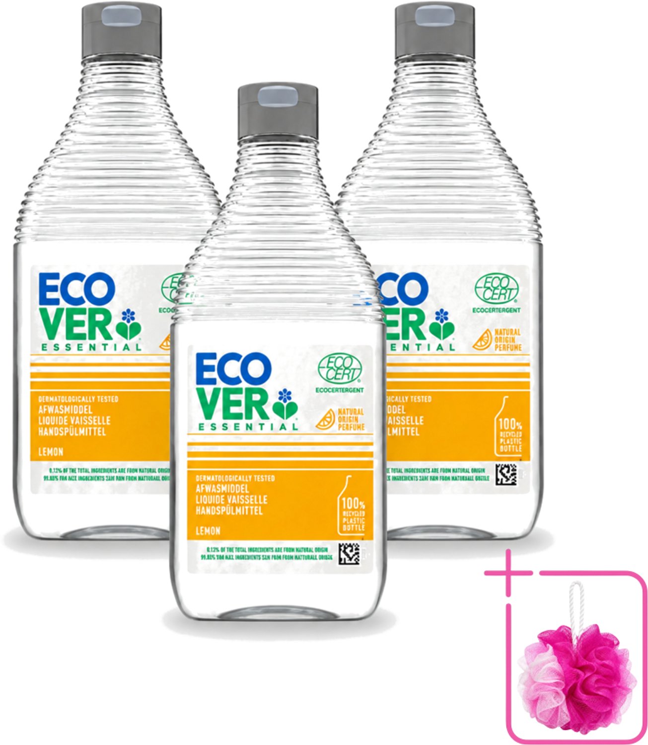 3 x Ecover - Afwasmiddel Essential - Citroen - 450 ml - Bulkverpakking - Afwasmiddel citroen - Plantaardig afwasmiddel
