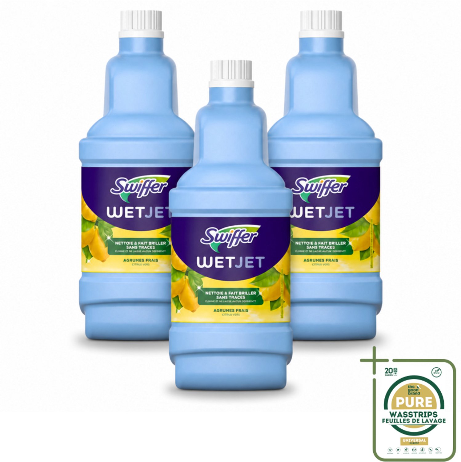 3 x Swiffer - WetJet Reinigingsmiddel – Dweilsysteem Navulling – Alles-in-één – 1,25 L - Wasstrips - Vloerreiniging - Vet En Vlekken Verwijderen - Doekjes Met Vasthoudtechnologie - Spraymop - Alles-in-één Reinigingsset