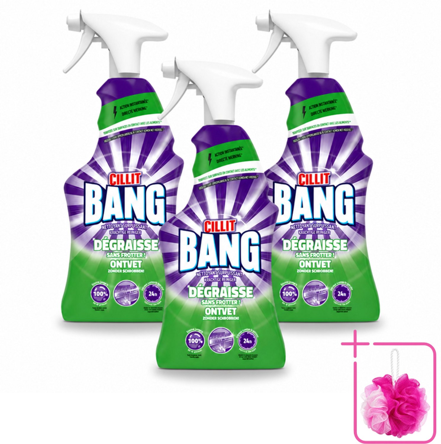 3 x Cillit Bang – Schoonmaakspray – Universal Ontvetter – 750 ml - Bulkverpakking - Schoonmaak spray kalk - Douchemop - Reinigingsspray ontvetter
