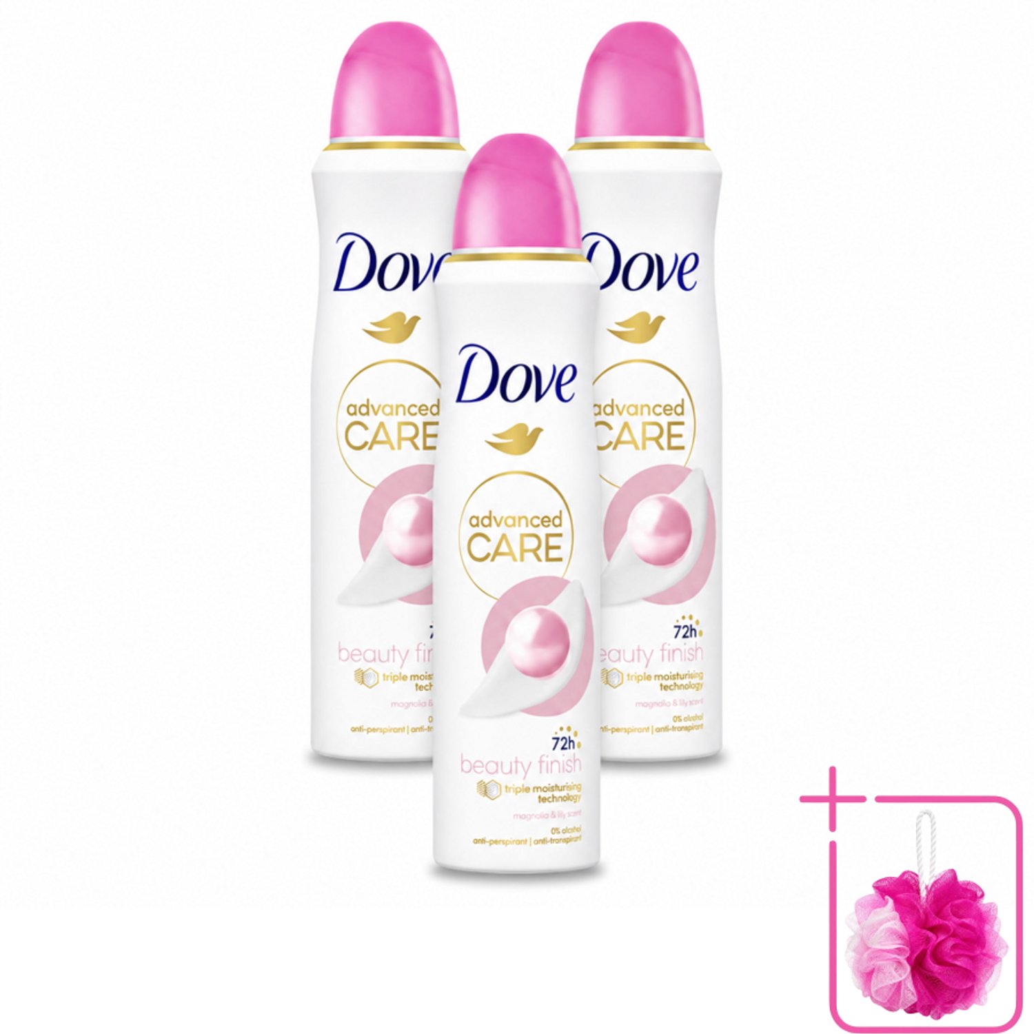 3 x Dove – Deodorant Spray – Beauty Finish – 150 ml - Bulkverpakking - Anti-transpirant spray - Huidverzorging